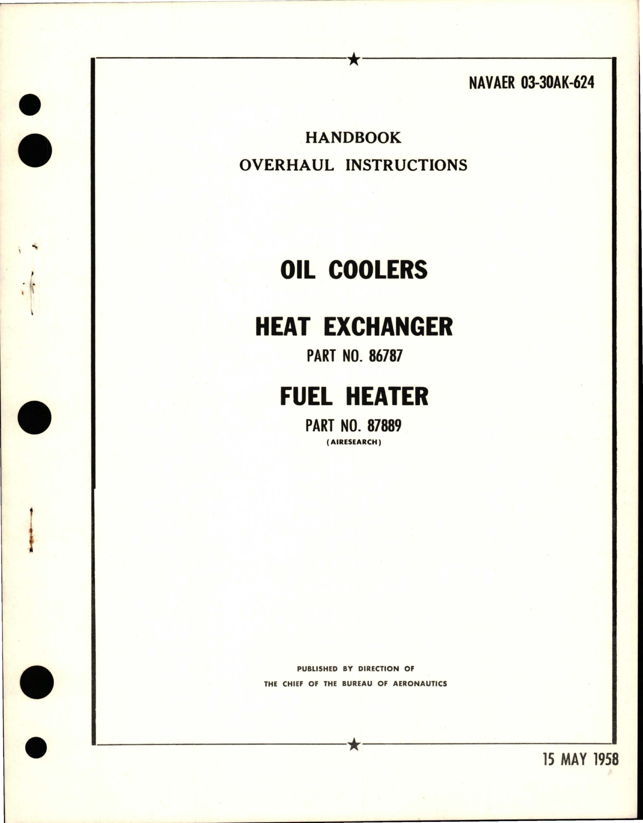 Sample page 1 from AirCorps Library document: Overhaul Instructions for Oil Coolers, Heat Exchanger, and Fuel Heater - Parts 86787 and 87889