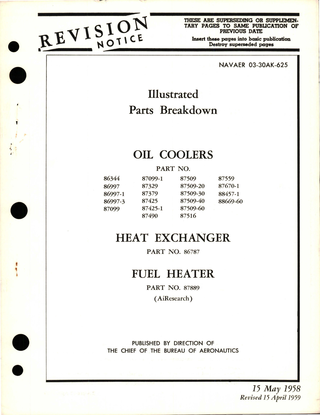 Sample page 1 from AirCorps Library document: Illustrated Parts Breakdown for Oil Coolers, Heat Exchanger, and Fuel Heater