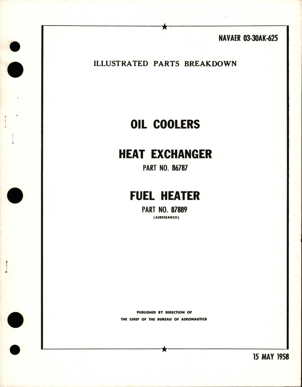Sample page 1 from AirCorps Library document: Illustrated Parts Breakdown for Oil Coolers, Heat Exchanger and Fuel Heater - Parts 86787 and 87889