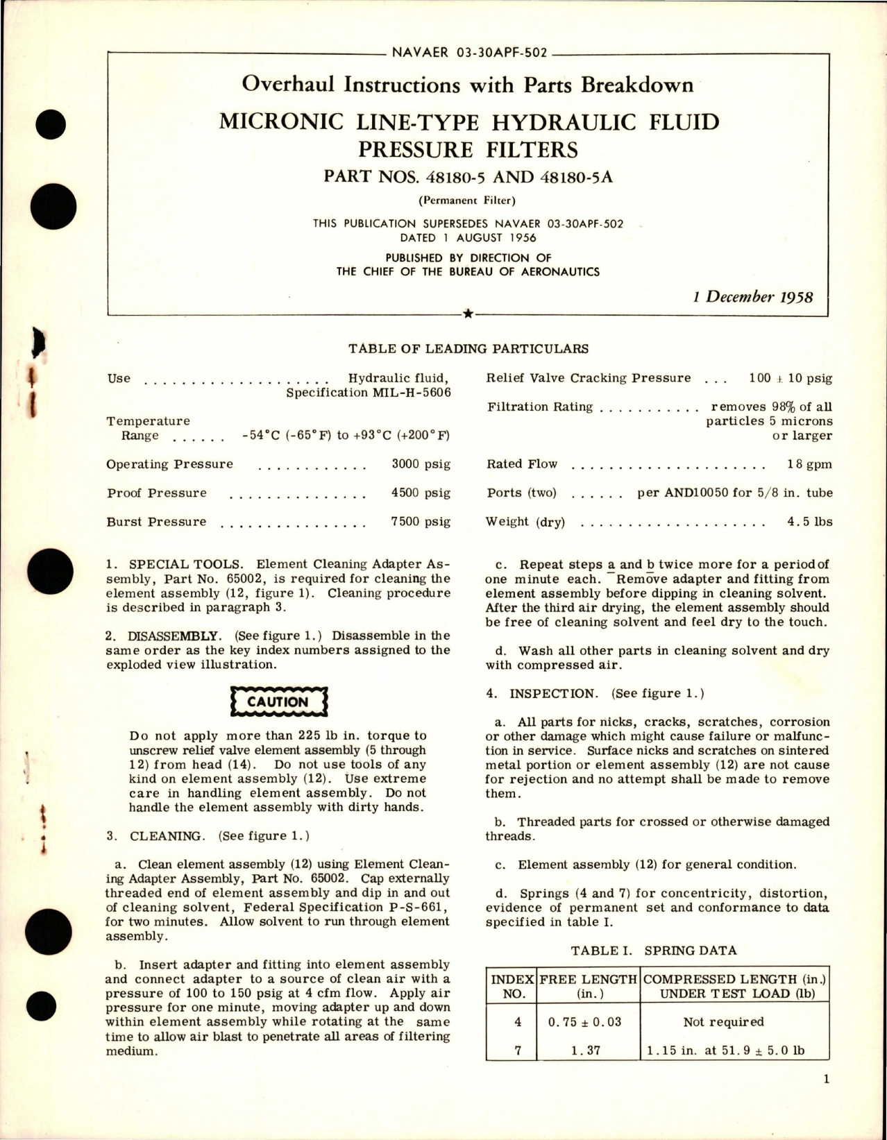 Sample page 1 from AirCorps Library document: Overhaul Instructions with Parts Breakdown for Micronic Line-Type Hydraulic Fluid Pressure Filters - Parts 48180-5 and 48180-5A
