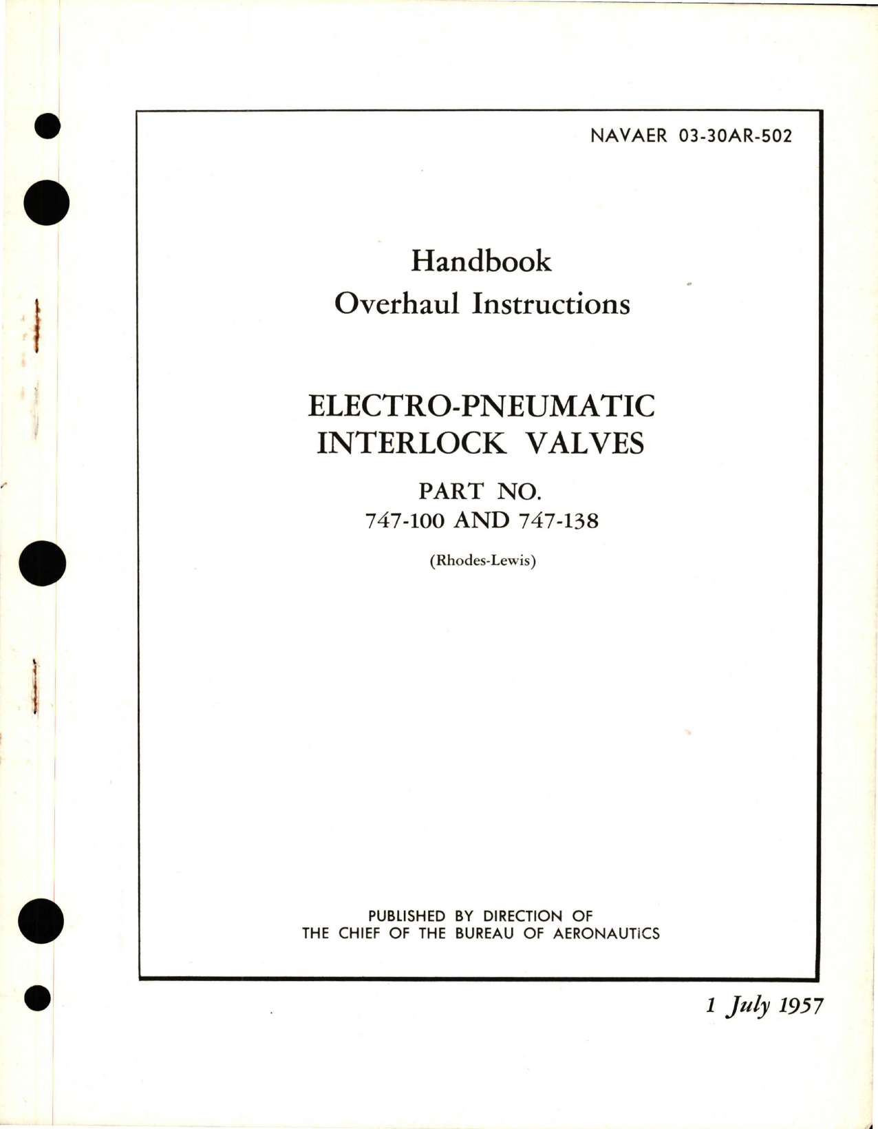 Sample page 1 from AirCorps Library document: Overhaul Instructions for Electro-Pneumatic Interlock Valves - Parts 747-100 and 747-138 