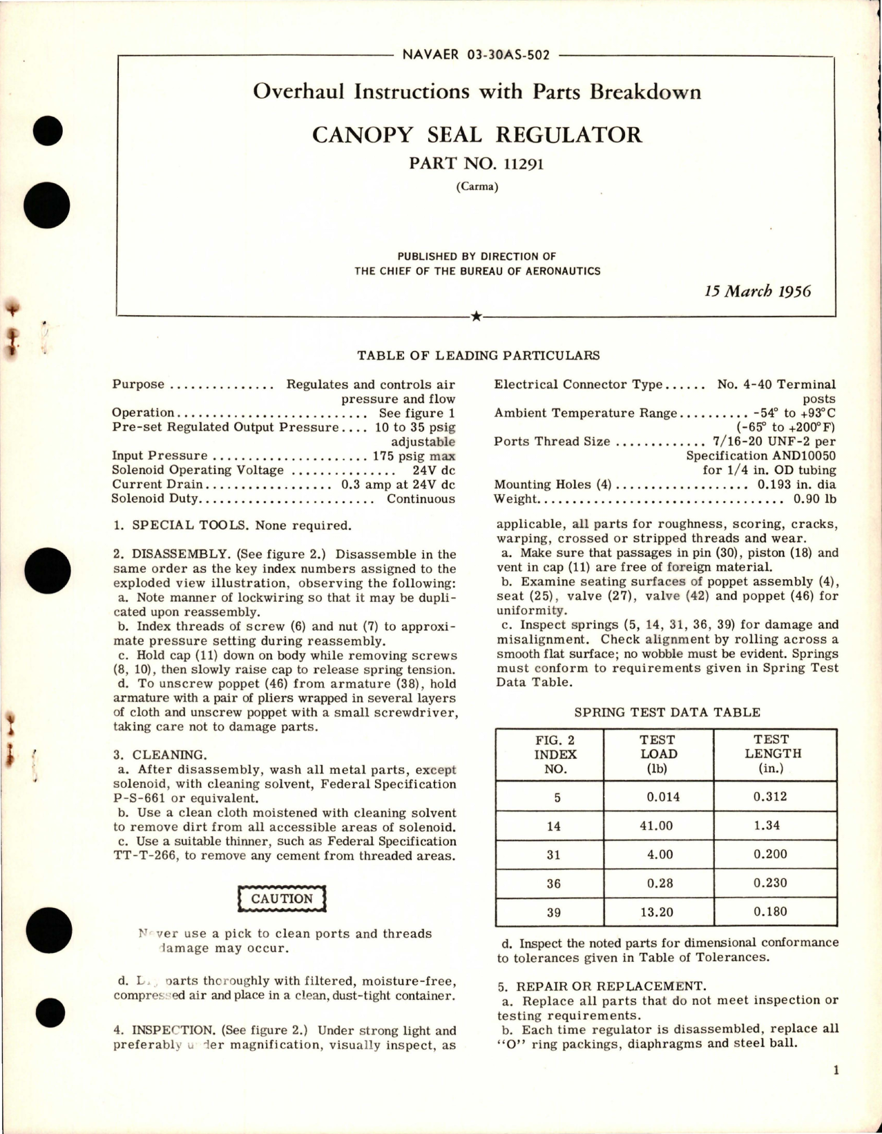 Sample page 1 from AirCorps Library document: Overhaul Instructions with Parts Breakdown for Canopy Seal Regulator - Part 11291 