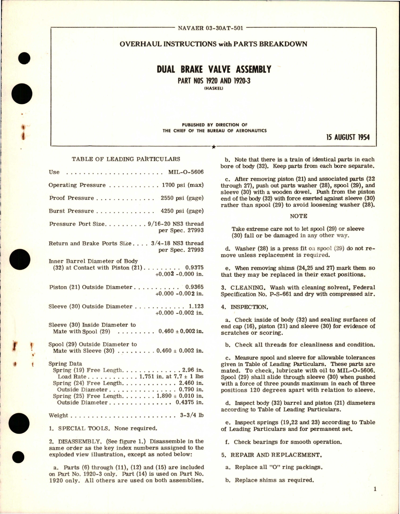 Sample page 1 from AirCorps Library document: Overhaul Instructions with Parts Breakdown for Dual Brake Valve Assembly - Parts 1920 and 1920-3 