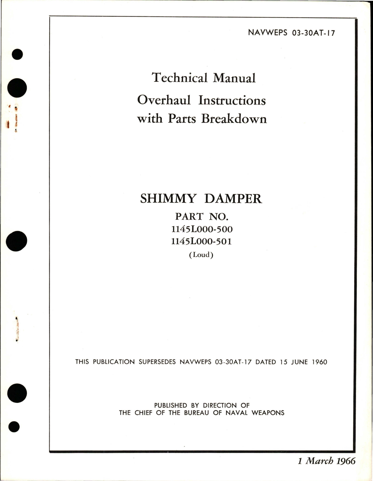 Sample page 1 from AirCorps Library document: Overhaul Instructions with Parts Breakdown for Shimmy Damper - Parts 1145L000-500 and 1145L000-501 