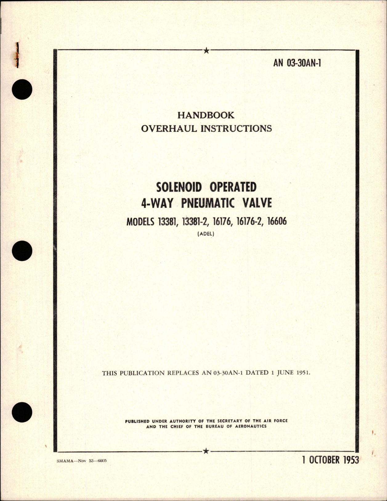 Sample page 1 from AirCorps Library document: Overhaul Instructions for Solenoid Operated 4-Way Pneumatic Valve - Models 13381, 13381-2, 16176, 16176-2, 16606 