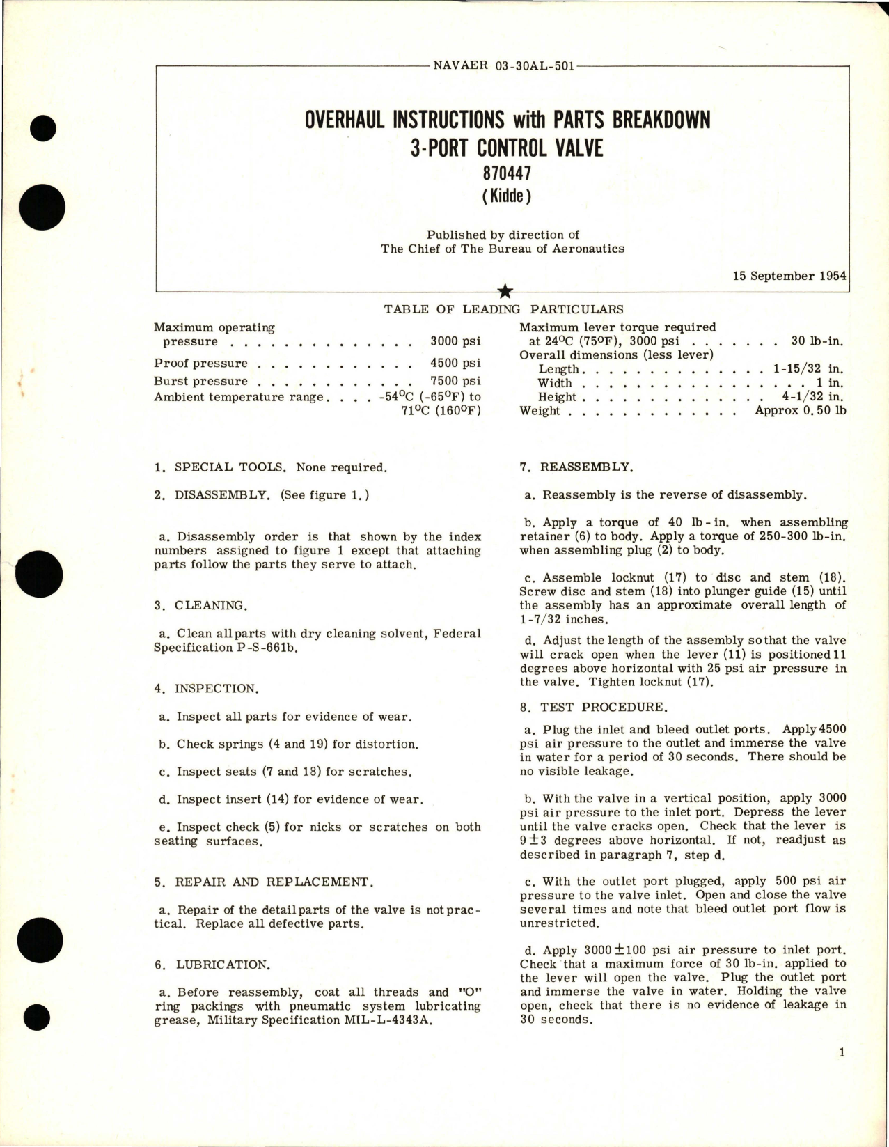 Sample page 1 from AirCorps Library document: Overhaul Instructions with Parts Breakdown for 3-Port Control Valve - 870447 