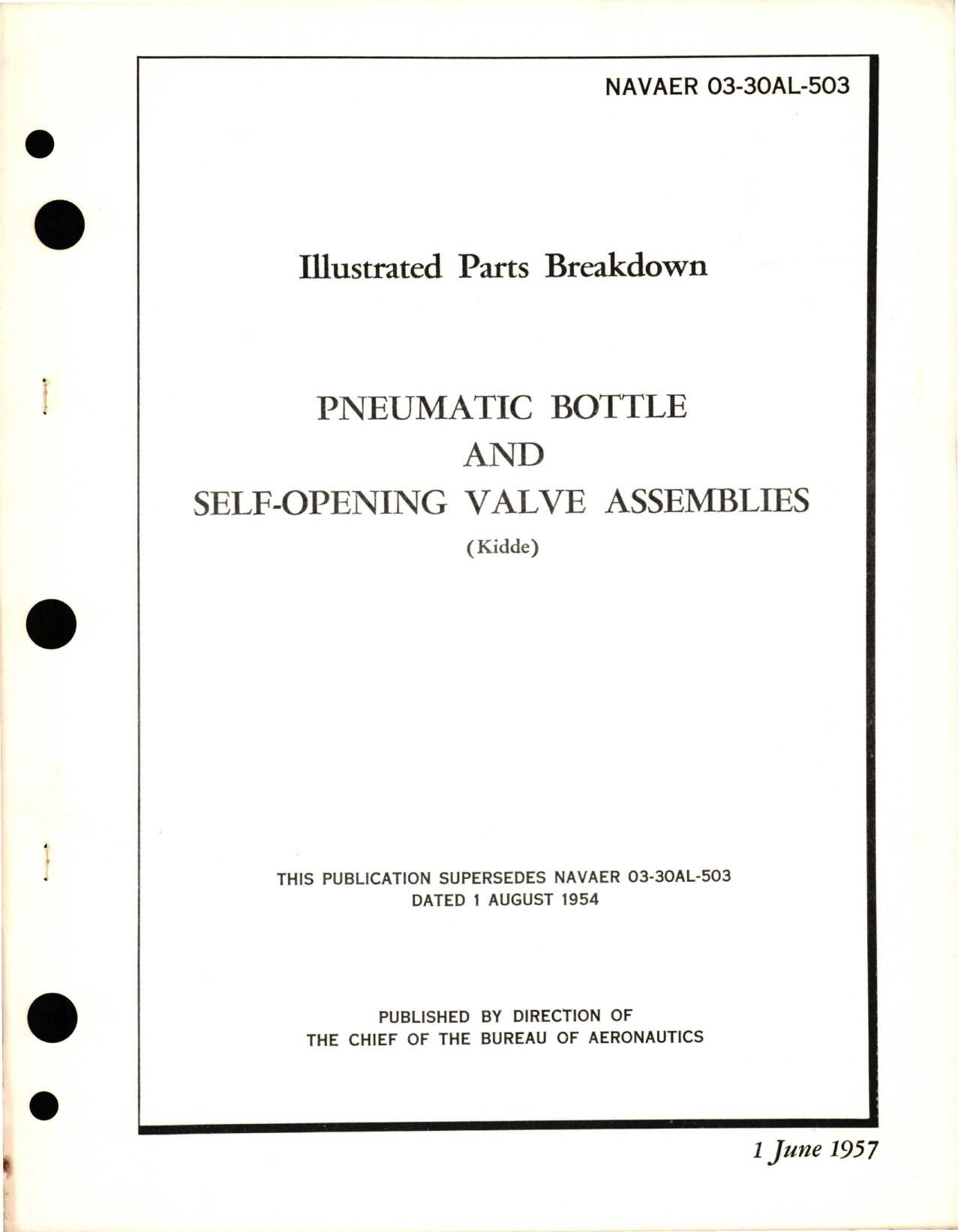 Sample page 1 from AirCorps Library document: Illustrated Parts for Pneumatic Bottle and Self Opening Valve Assembly