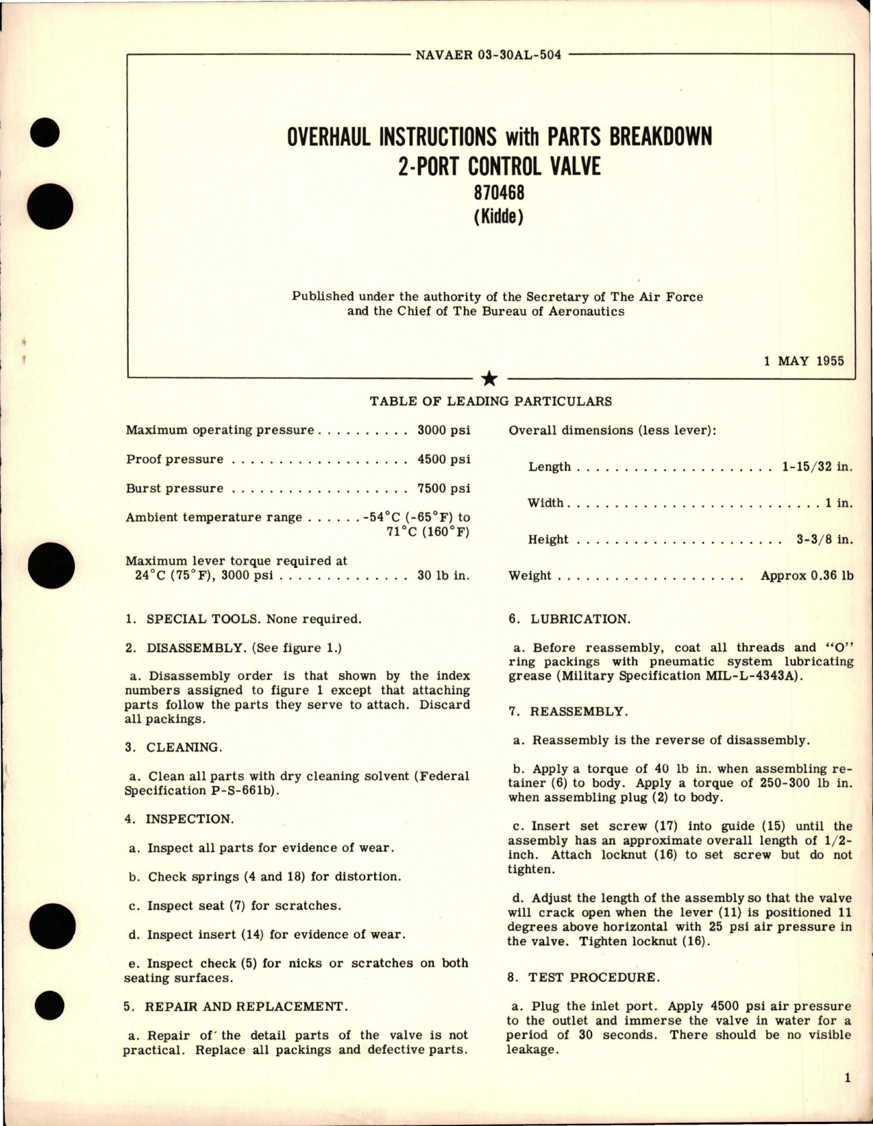 Sample page 1 from AirCorps Library document: Overhaul Instructions with Parts Breakdown for 2-Port Control Valve - 870468 