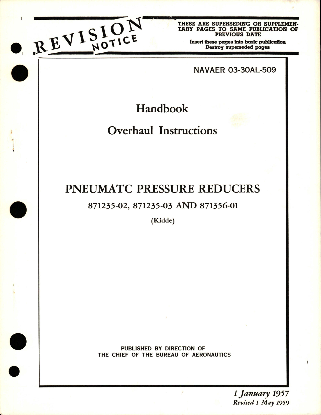 Sample page 1 from AirCorps Library document: Overhaul Instructions for Pneumatic Pressure Reducers - 871235-02 and 871235-03 