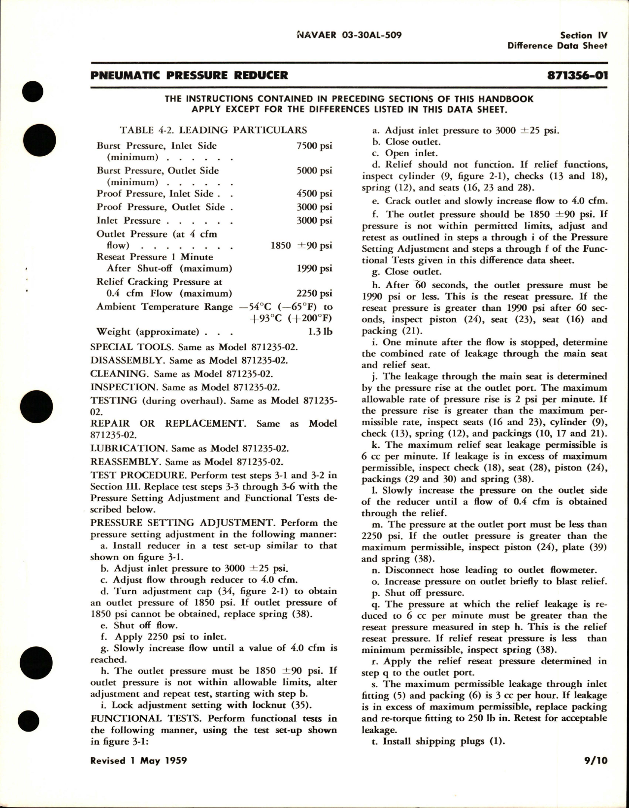 Sample page 5 from AirCorps Library document: Overhaul Instructions for Pneumatic Pressure Reducers - 871235-02 and 871235-03 