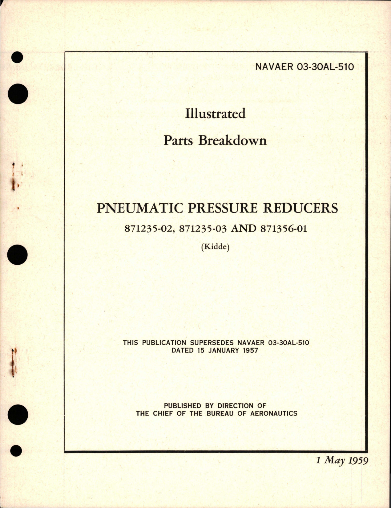 Sample page 1 from AirCorps Library document: Illustrated Parts Breakdown for Pneumatic Pressure Reducers - 871235-02, 871235-03, and 871356-01