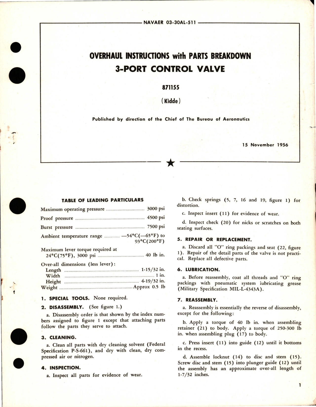 Sample page 1 from AirCorps Library document: Overhaul Instructions with Parts Breakdown for 3-Port Control Valve - 871155 