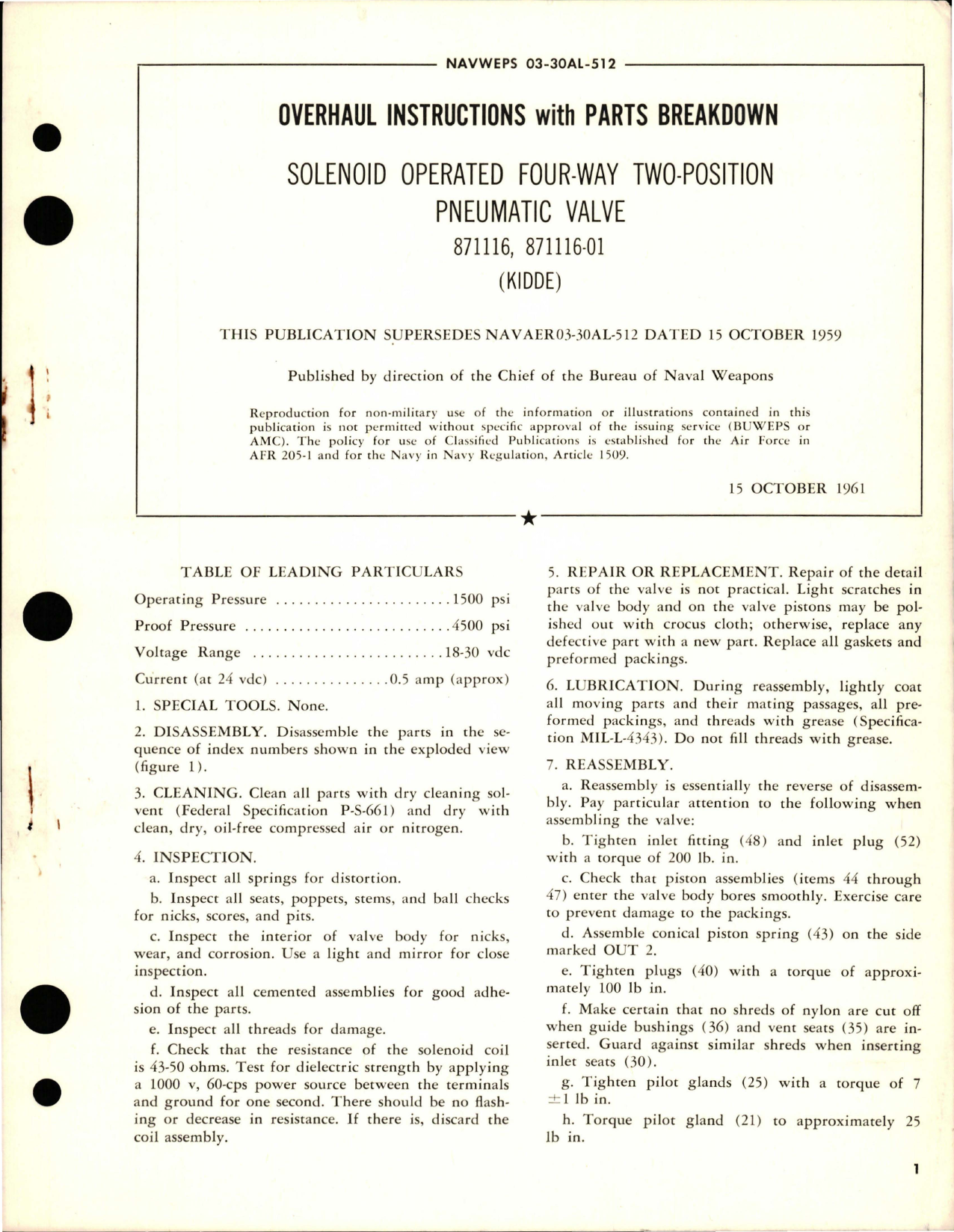 Sample page 1 from AirCorps Library document: Overhaul Instructions with Parts Breakdown for Solenoid Operated Four-Way Two-Position Pneumatic Valve - 871116 and 871116-01