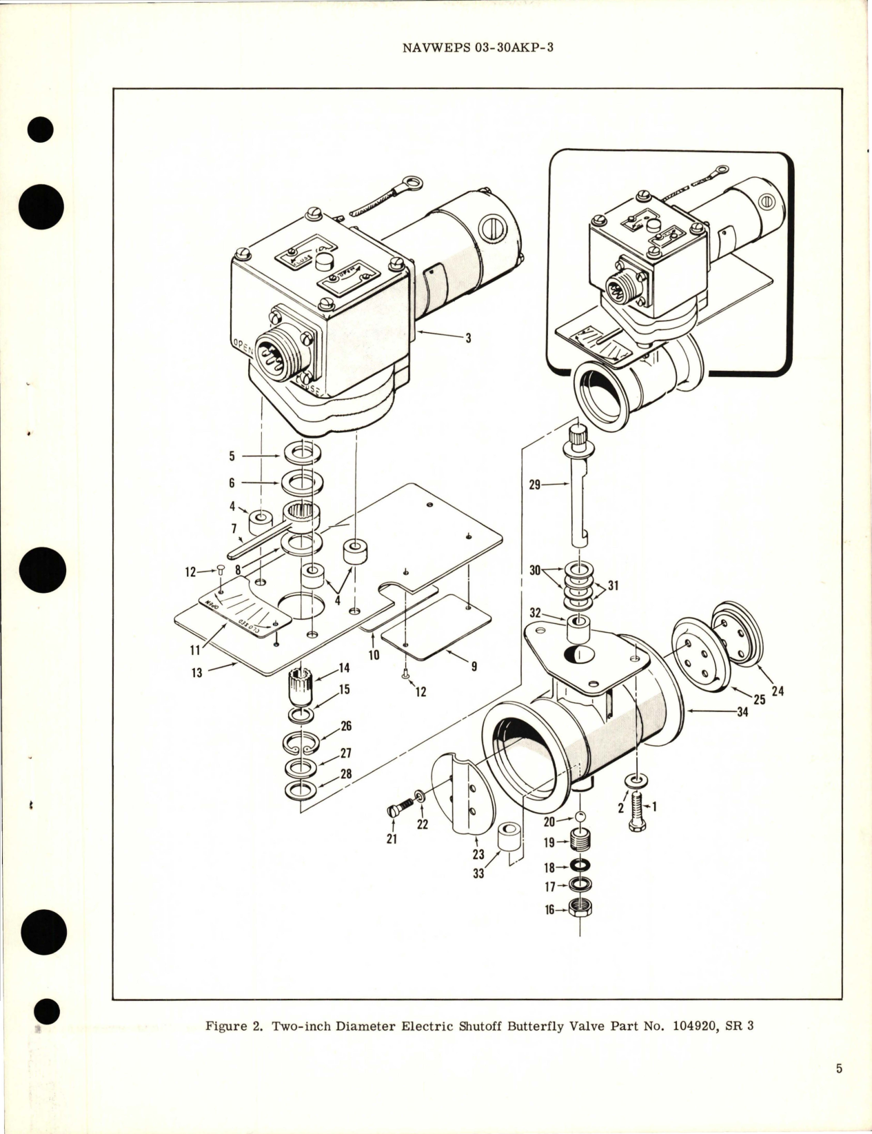 Sample page 5 from AirCorps Library document: Overhaul Instructions with Parts Breakdown for Electric Shutoff Butterfly Valve - 2 inch Diameter - Part 104920, SR 3