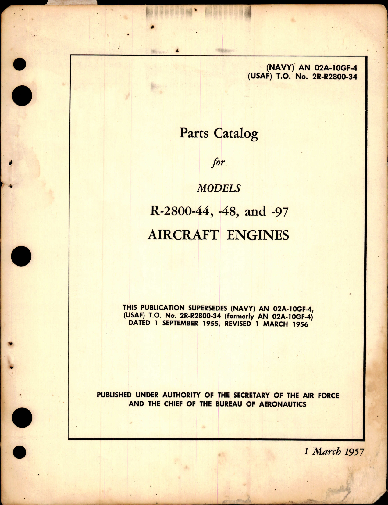 Sample page 1 from AirCorps Library document: Parts Catalog for Models R-2800-44, -48 and -97