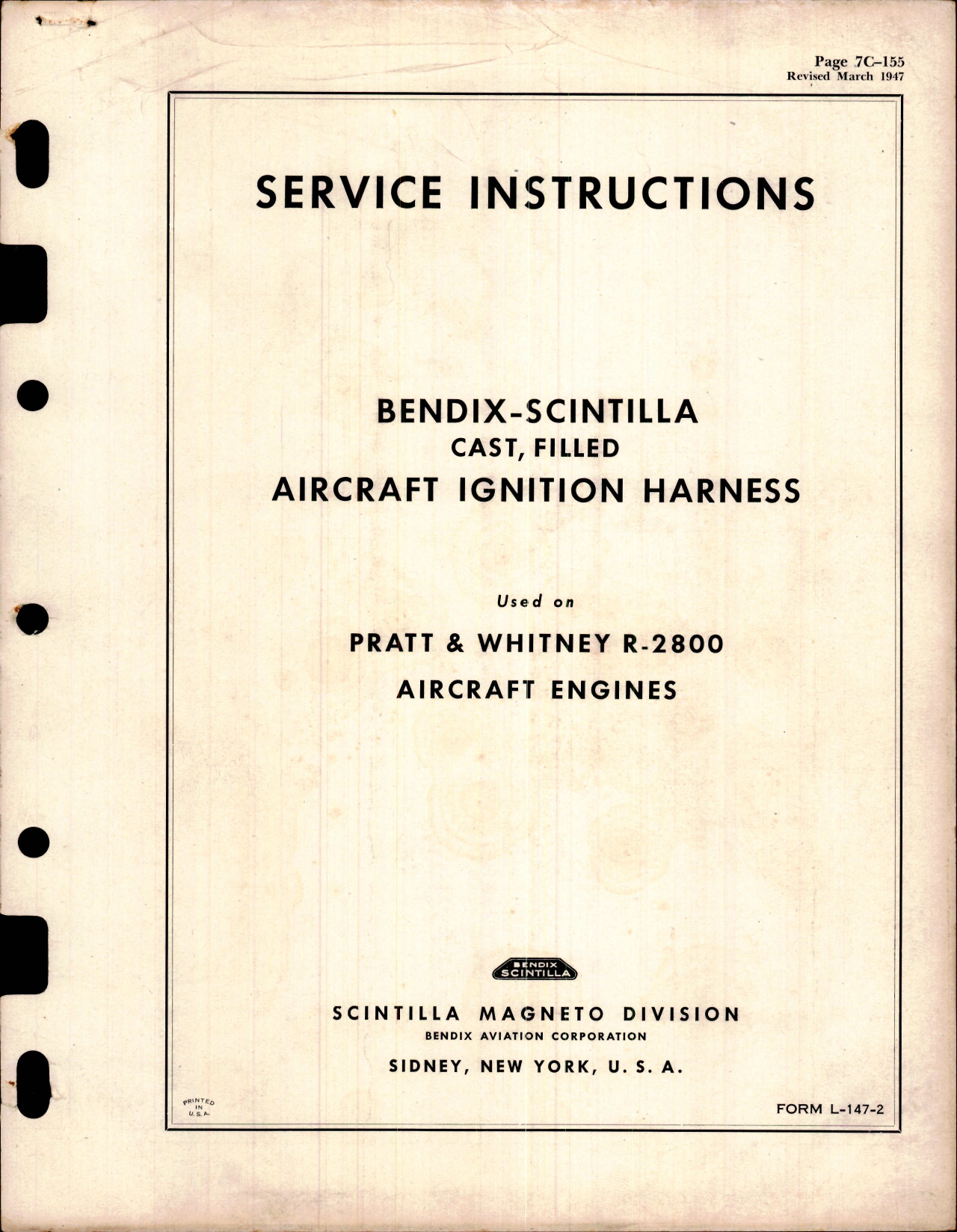 Sample page 1 from AirCorps Library document: Service Instructions for Bendix-Scintilla Cast, Filled Aircraft Ignition Harness