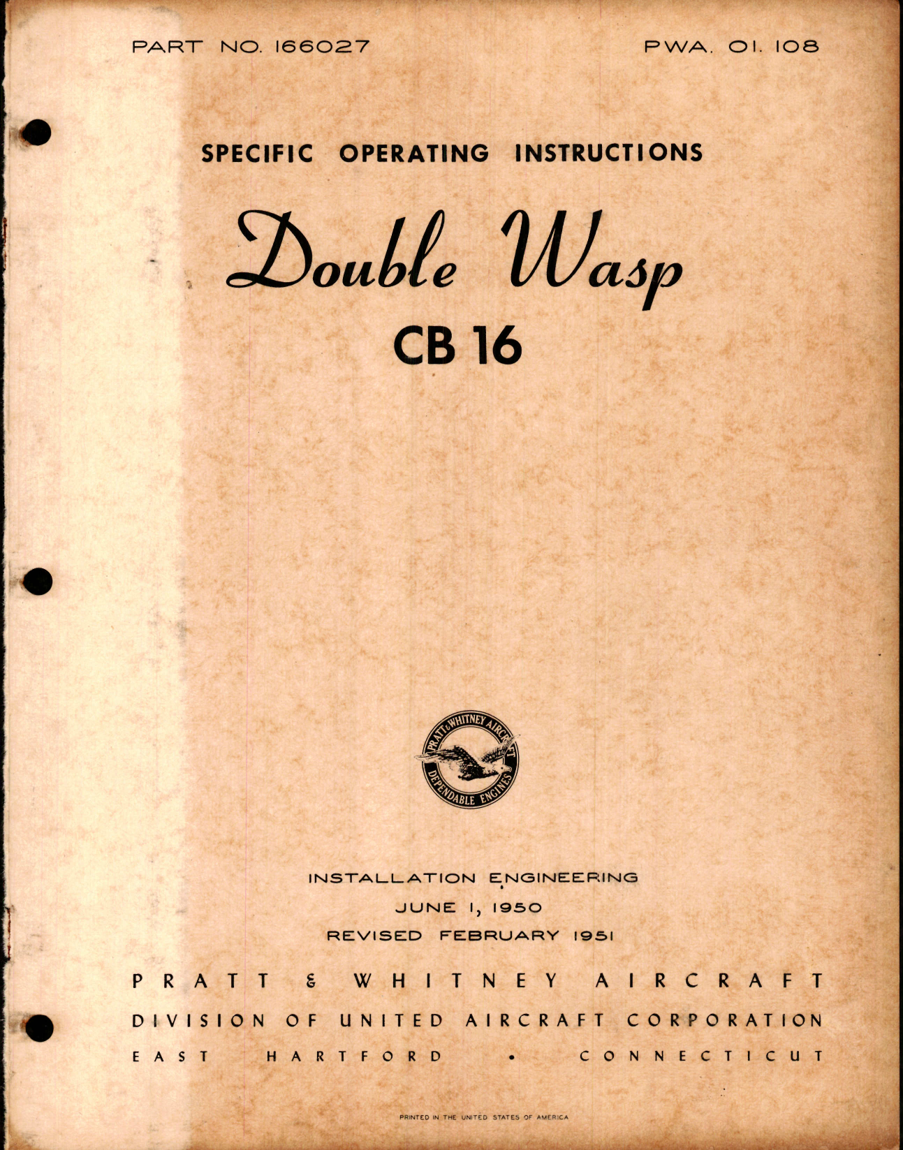 Sample page 1 from AirCorps Library document: Specific Operating Instructions for Double Wasp CB16