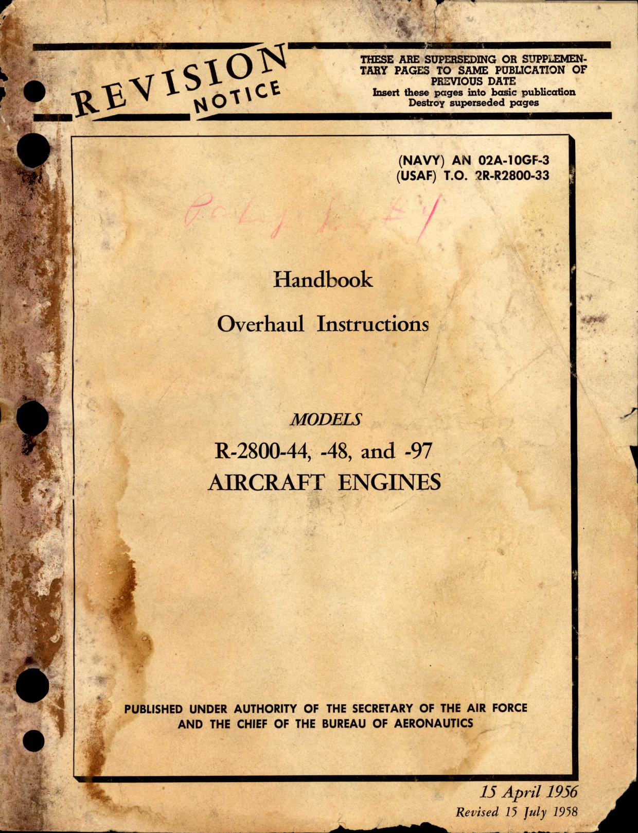 Sample page 1 from AirCorps Library document: Overhaul Instructions for Models R-2800-44, -48, and -97 Engines