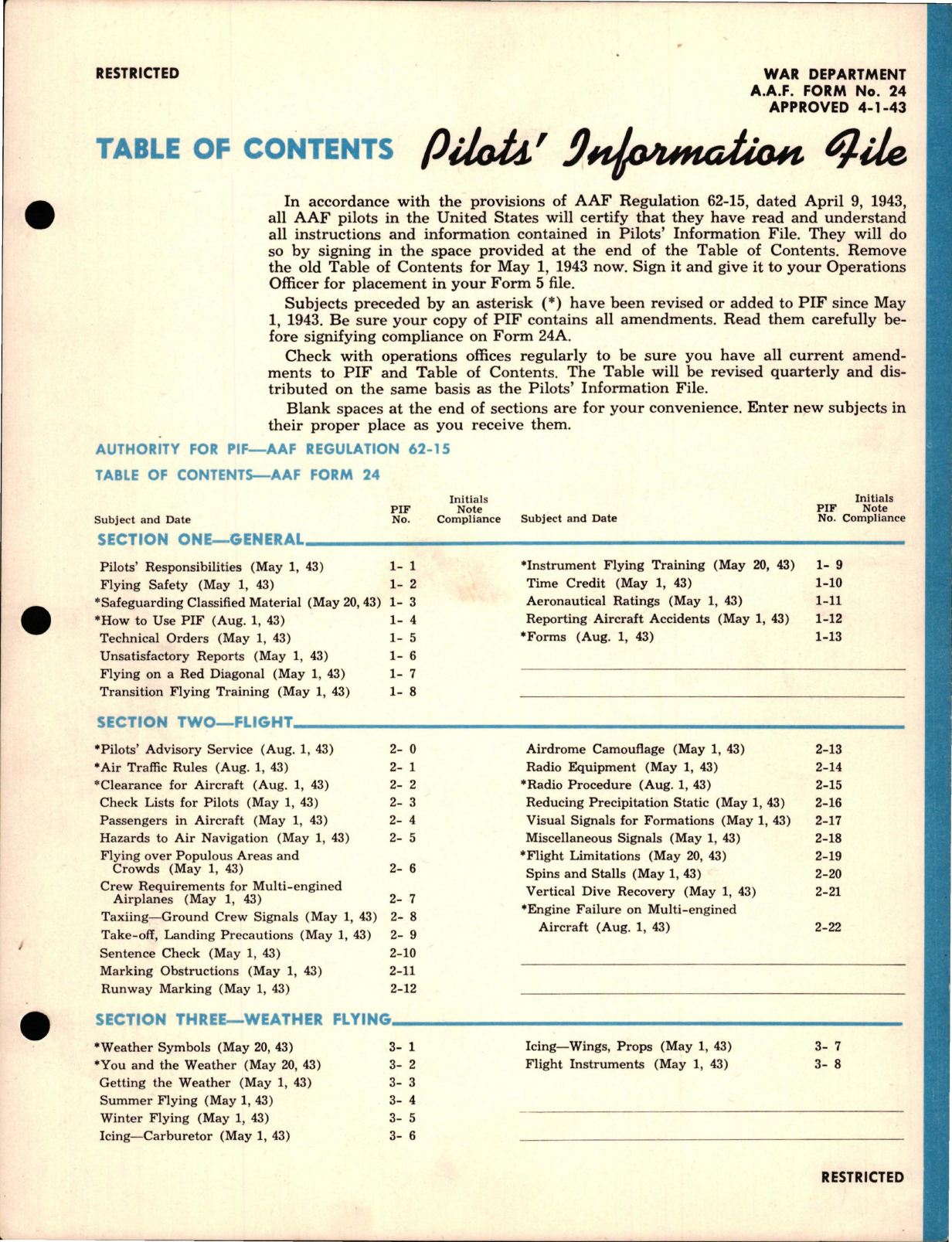 Sample page 1 from AirCorps Library document: Pilot's Information File