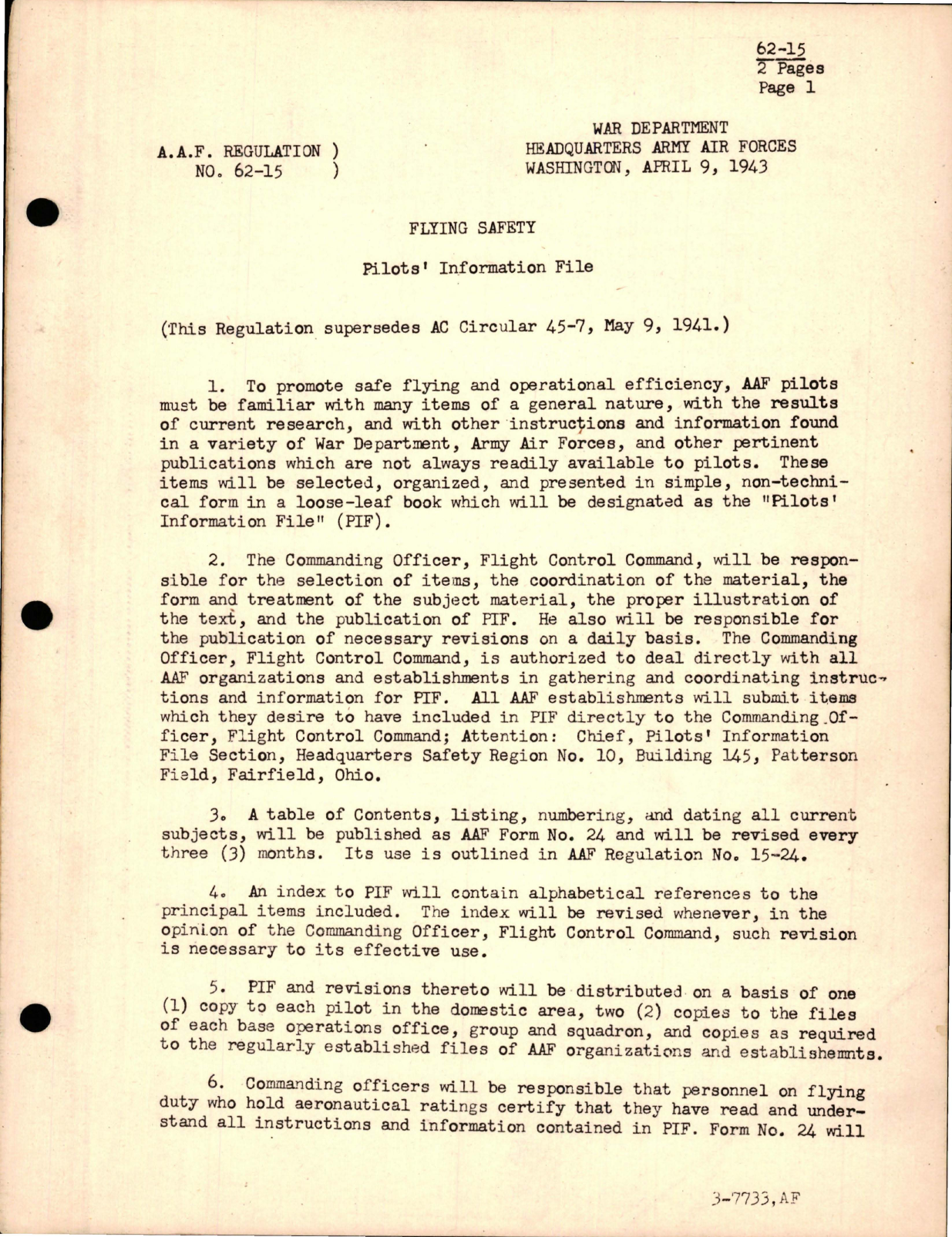 Sample page 1 from AirCorps Library document: Pilots Information File - Flying Safety