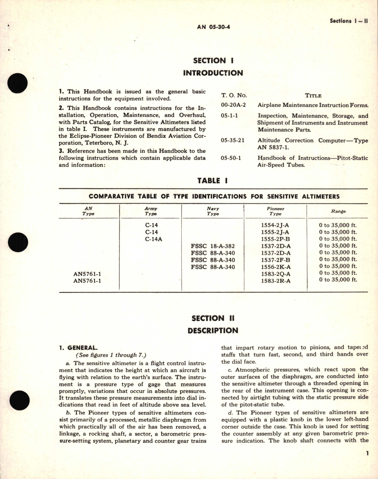 Sample page 5 from AirCorps Library document: Operation, Service and Overhaul Instructions with Parts Catalog for Sensitive Altimeter Army Types C-14, C-14A, AN5761-1 Navy Models FSSC 18-A-382, 88-A-340