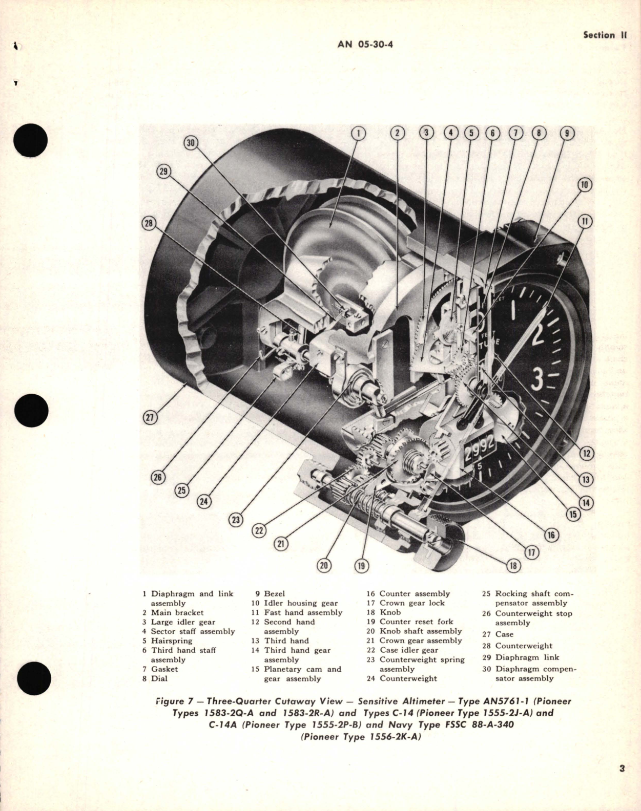 Sample page 7 from AirCorps Library document: Operation, Service and Overhaul Instructions with Parts Catalog for Sensitive Altimeter Army Types C-14, C-14A, AN5761-1 Navy Models FSSC 18-A-382, 88-A-340