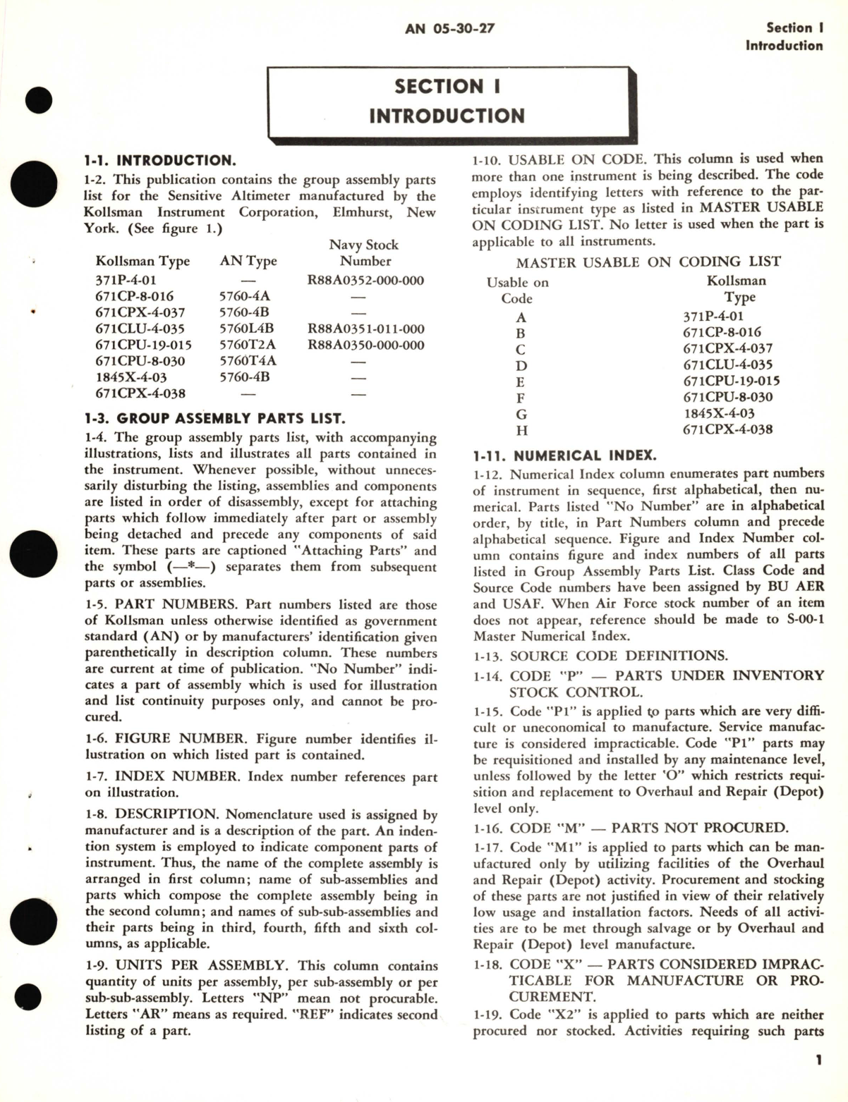 Sample page 5 from AirCorps Library document: Illustrated Parts Breakdown for Sensitive Altimeters Kollsman Type 1845X-4-03, 371P-4-01, 671CPU-8, 671CPU-19, 671CPX-4