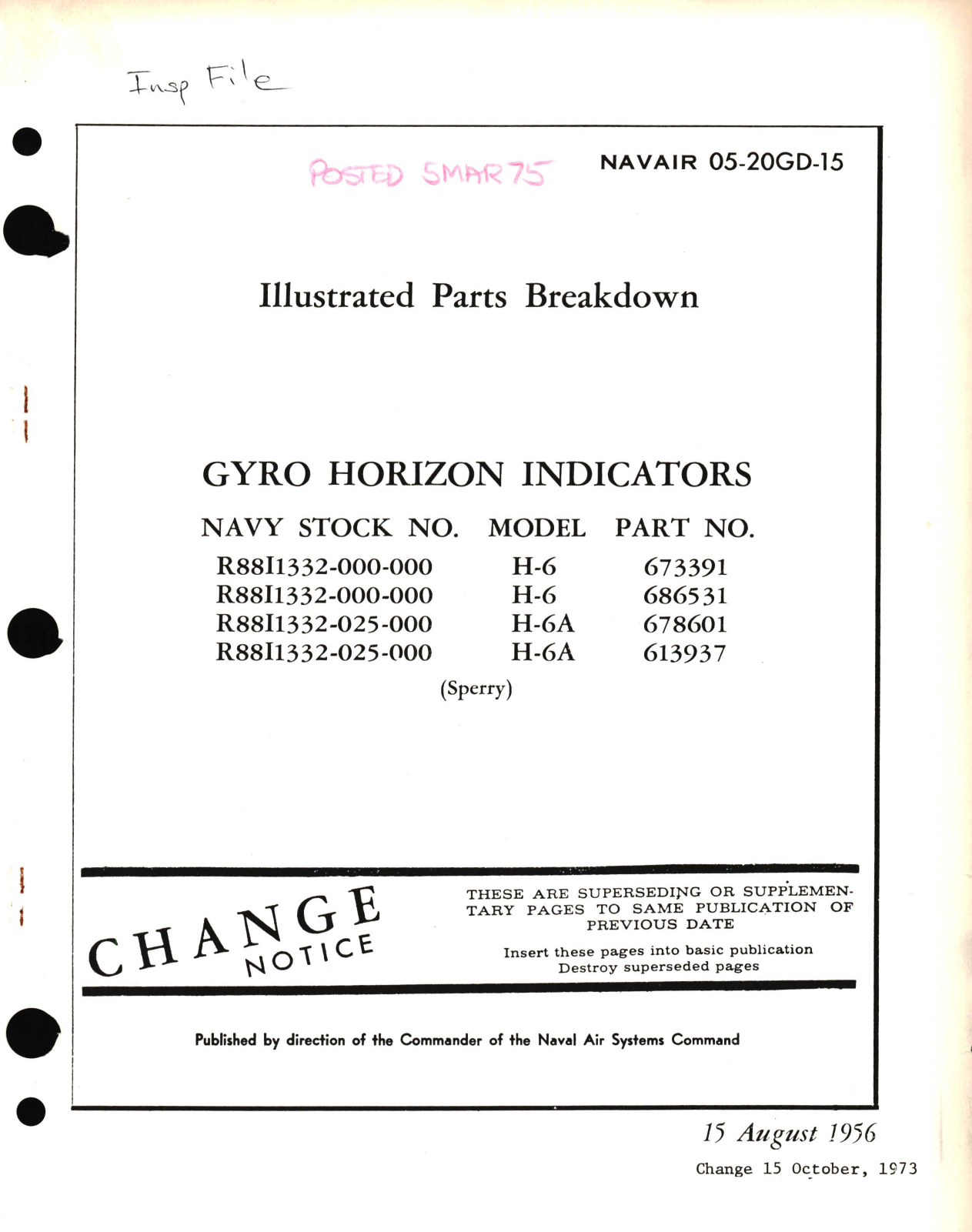 Sample page 1 from AirCorps Library document: Illustrated Parts Breakdown for Gyro Horizon Indicators Model H-6, H-6A Part No. 673391, 686531, 678601, 613937