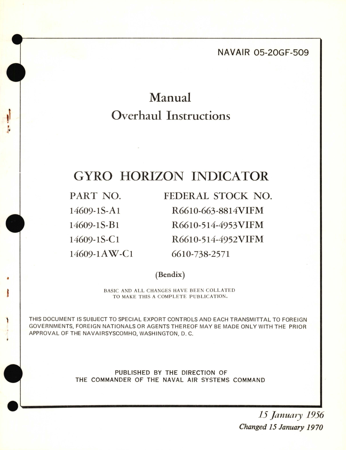 Sample page 1 from AirCorps Library document: Overhaul Instructions for Gyro Horizon Indicator Part No. 14609-1S, 14609-1AW 