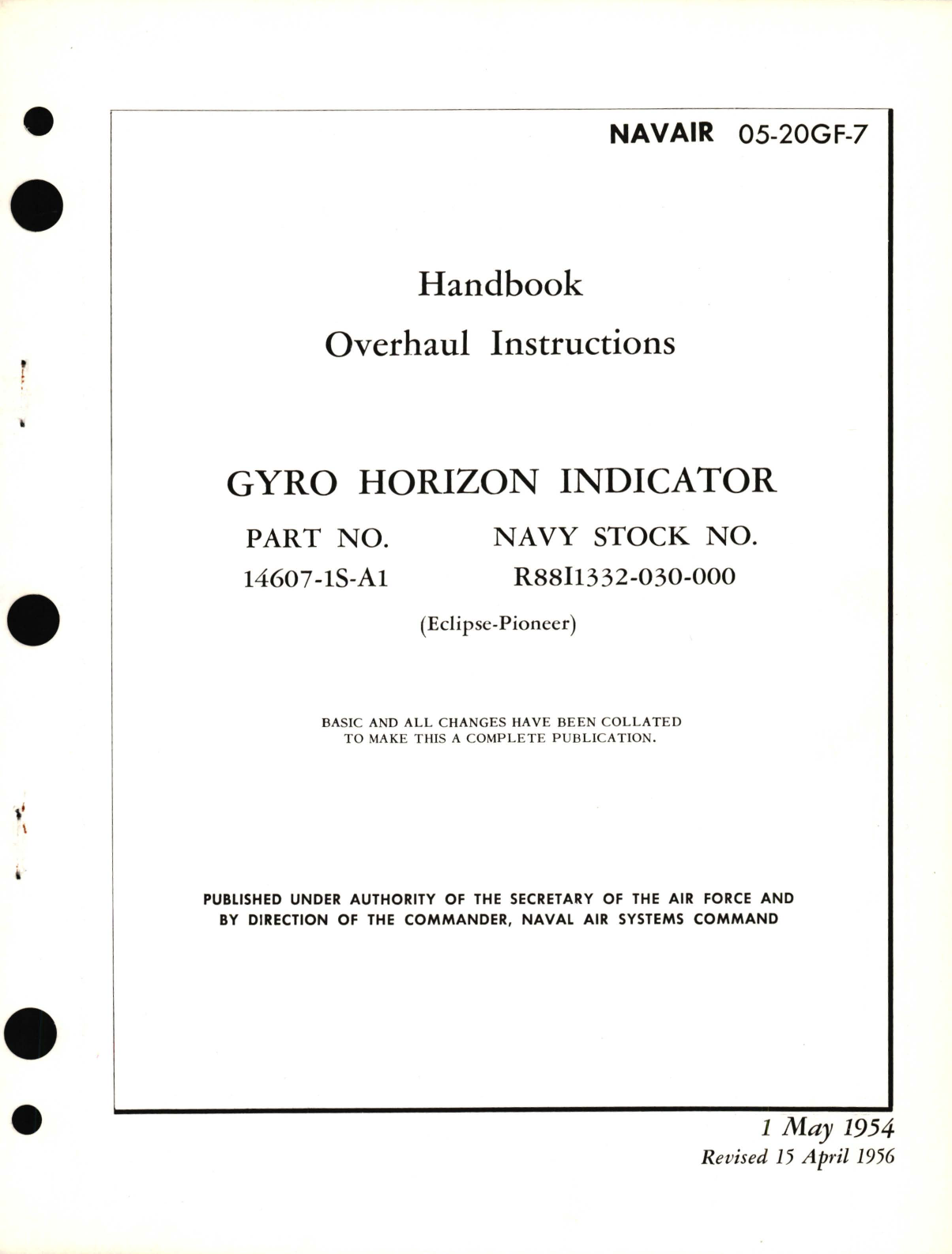 Sample page 1 from AirCorps Library document: Overhaul Instructions for Gyro Horizon Indicator for Part No. 14607-1S-A1 