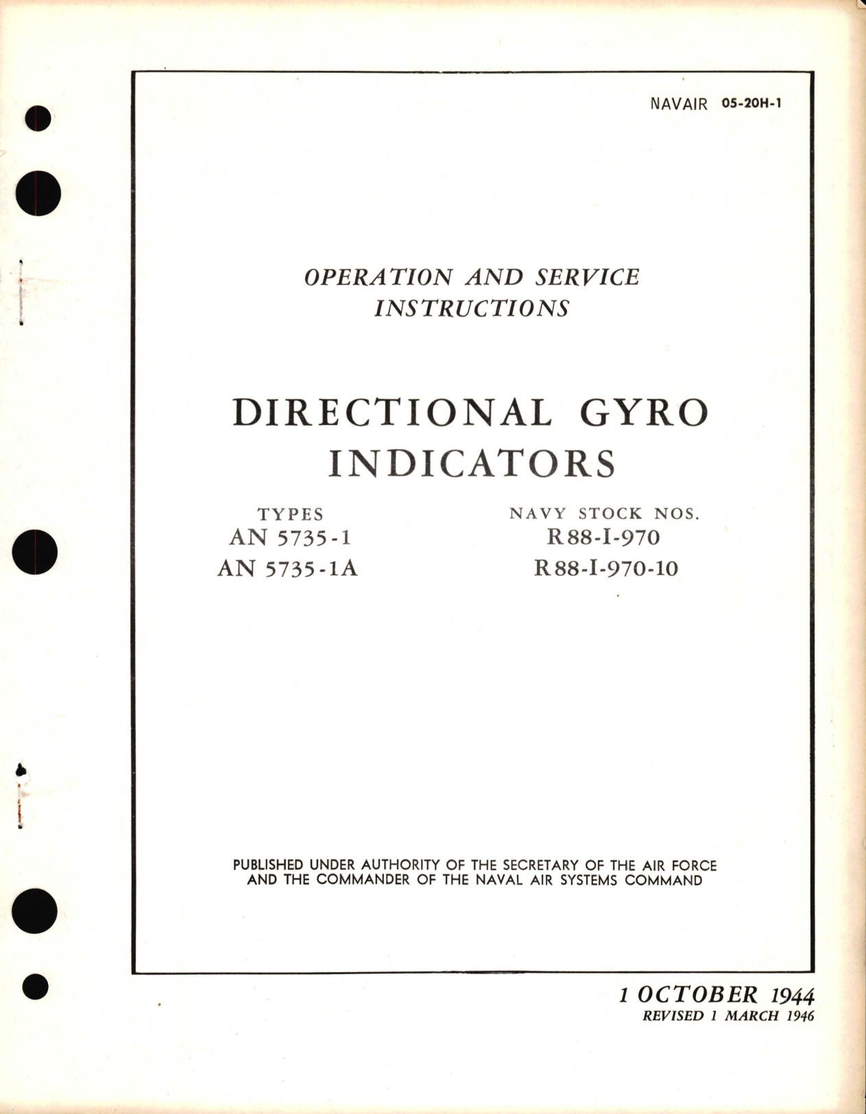 Sample page 1 from AirCorps Library document: Operation and Service Instructions for Directional Gyro Indicators Type AN 5735-1, AN 5735-1A 