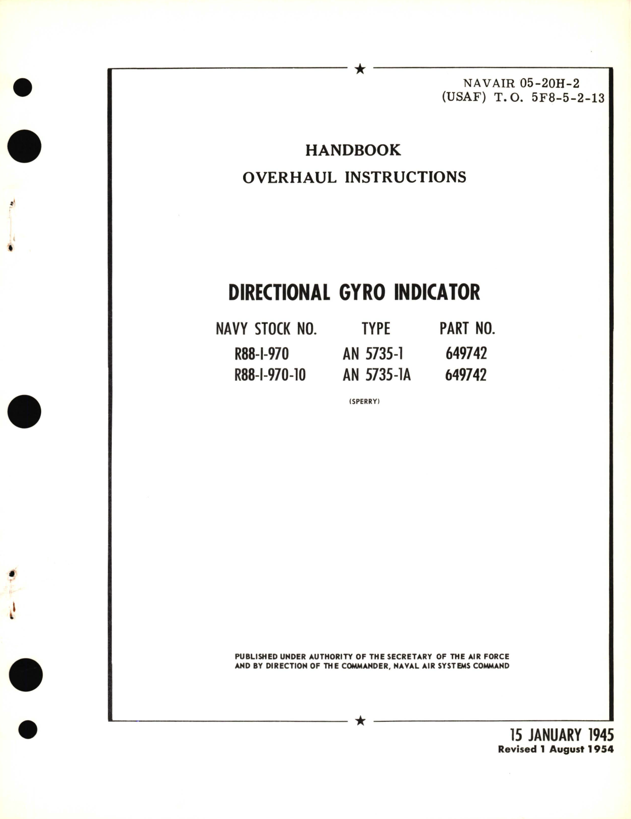 Sample page 1 from AirCorps Library document: Overhaul Instructions for Directional Gyro Indicator Type AN 5735-1, 5735-1A, Part No. 649742 