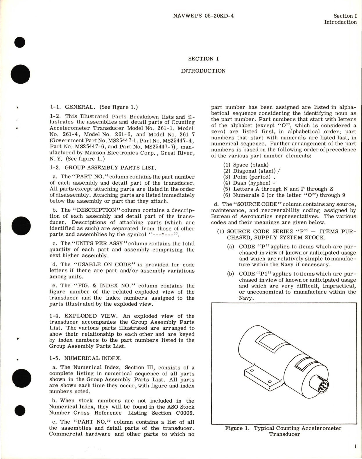 Sample page 3 from AirCorps Library document: Illustrated Parts Breakdown for Counting Accelerometer Transducer Model No. 261-1, 261-4, 261-6, 261-7 Type No. MS25447-1, MS25447-4, MS25447-6, MS25447-7