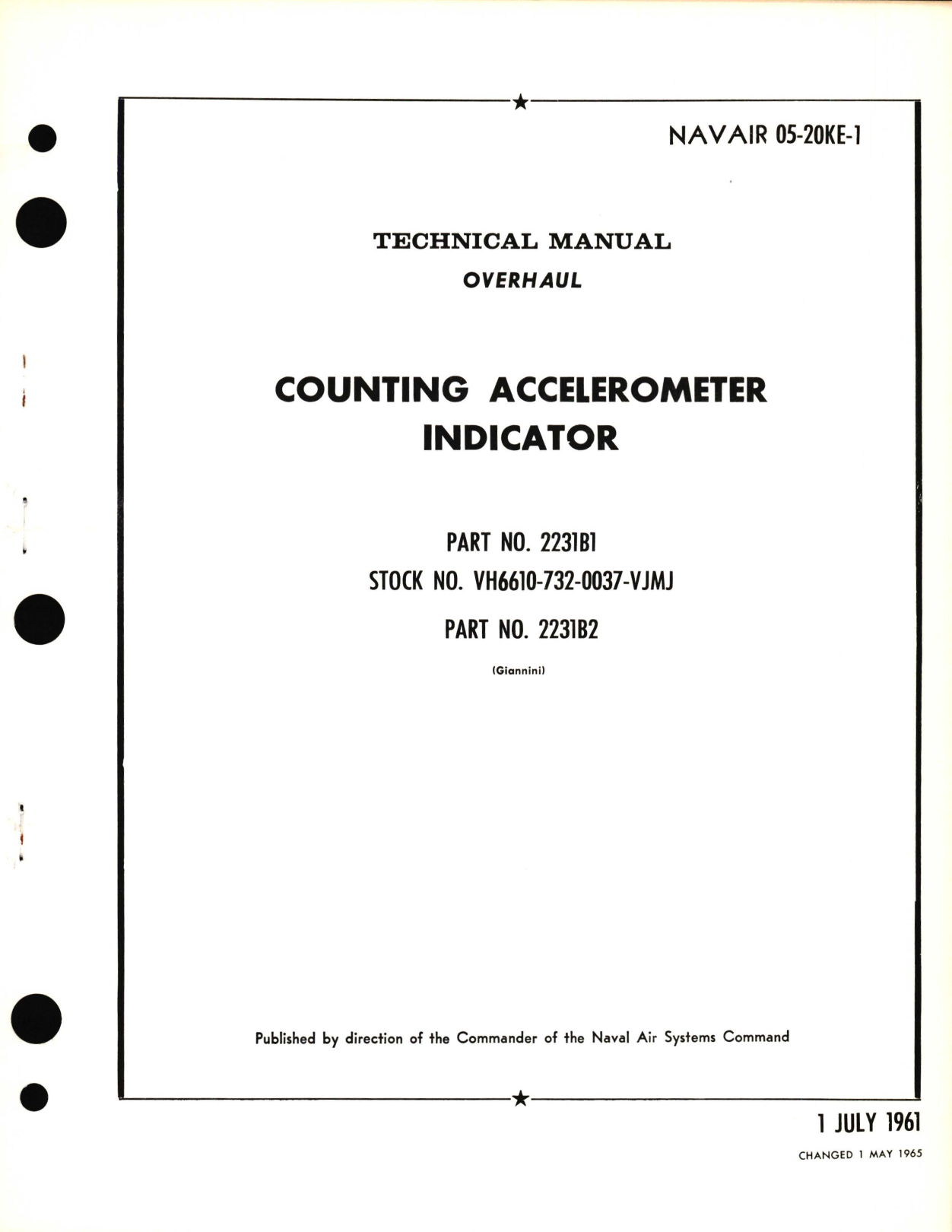 Sample page 1 from AirCorps Library document: Overhaul for Counting Accelerometer Indicator Part No. 2231B1, 2331B2 