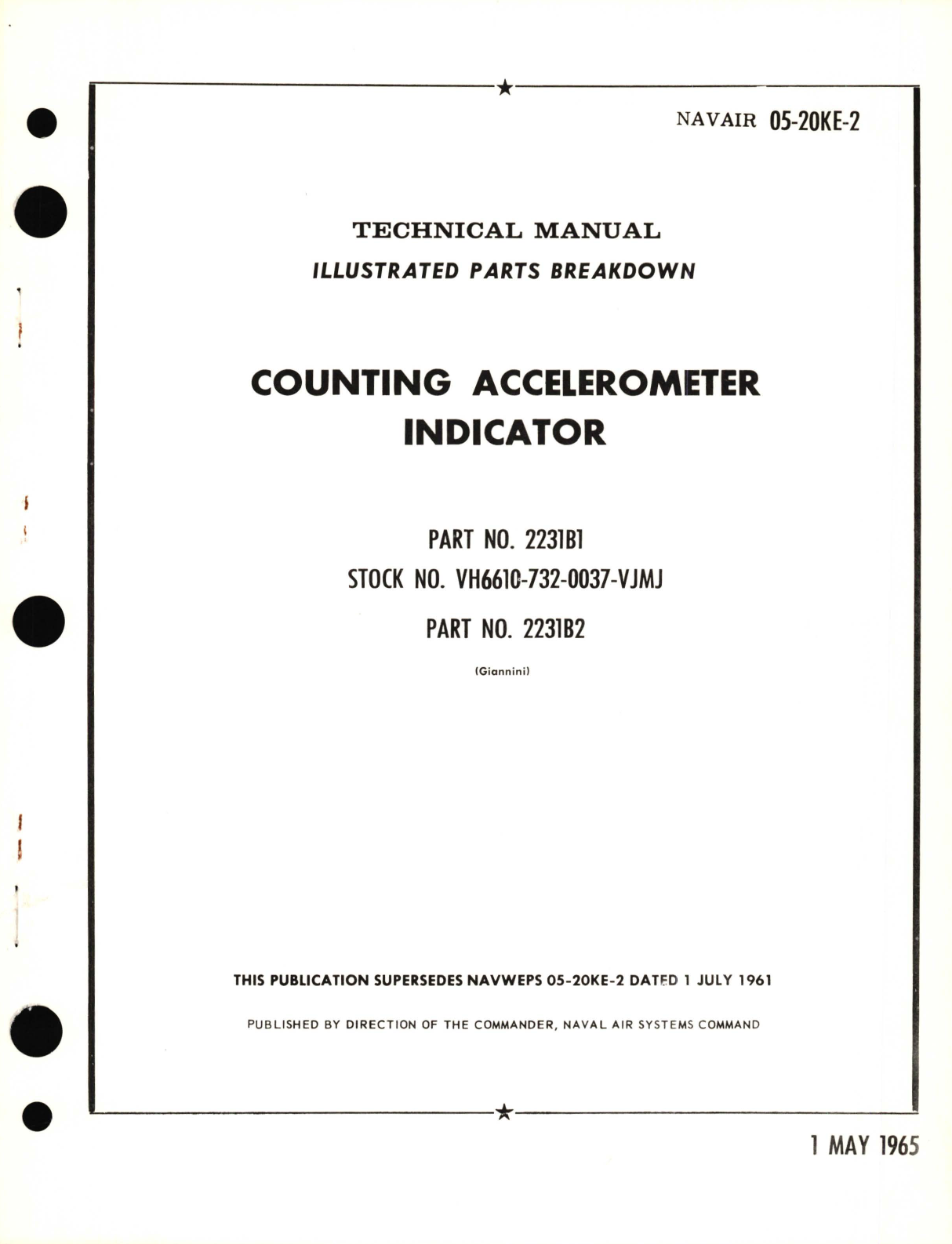 Sample page 1 from AirCorps Library document: Illustrated Parts Breakdown for Counting Accelerometer Indicator Part No. 2231B1, 2231B2 