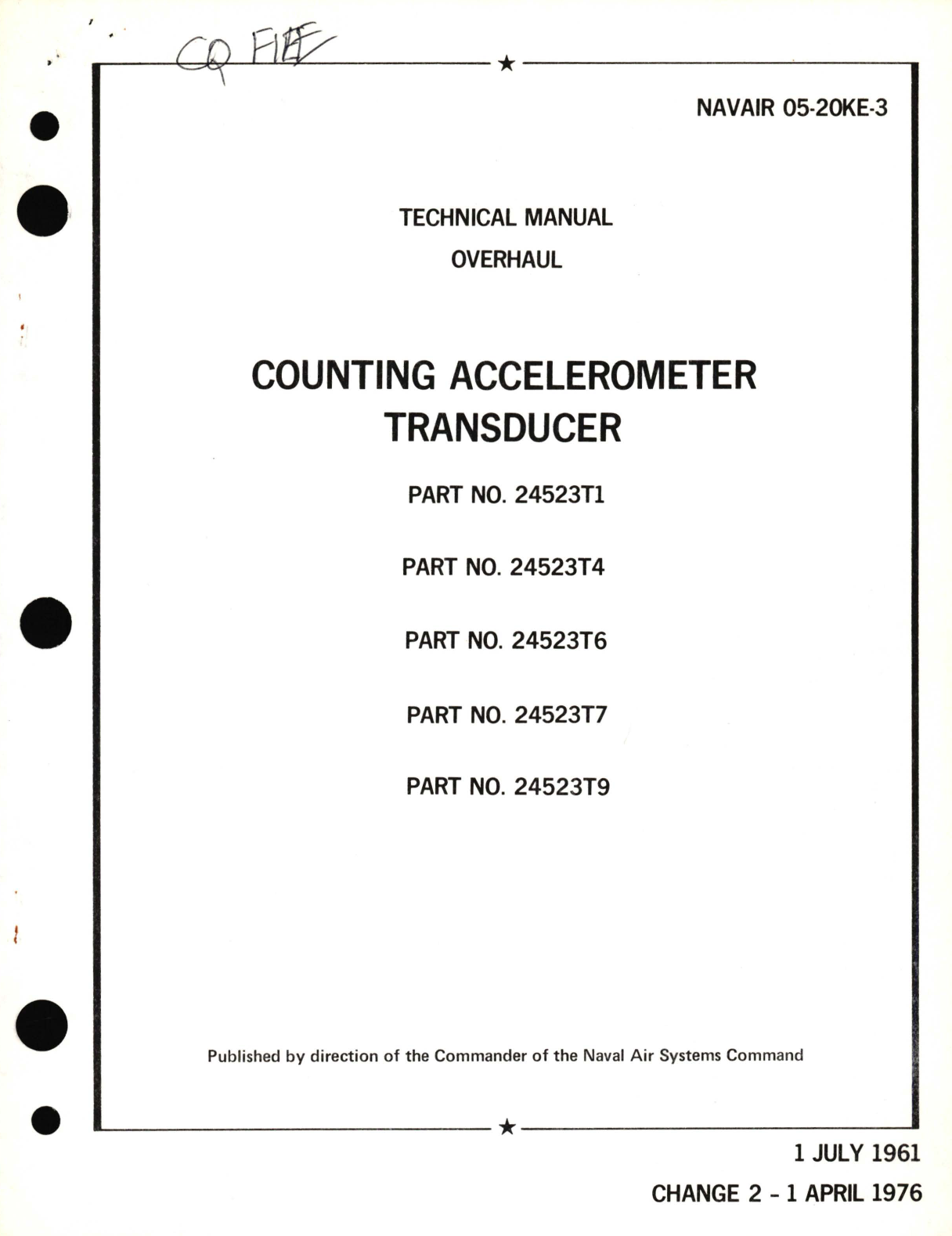 Sample page 1 from AirCorps Library document: Overhaul for Counting Accelerometer Transducer Part No. 24523T1, 24523T4, 24523T6, 24523T7, 24523T9