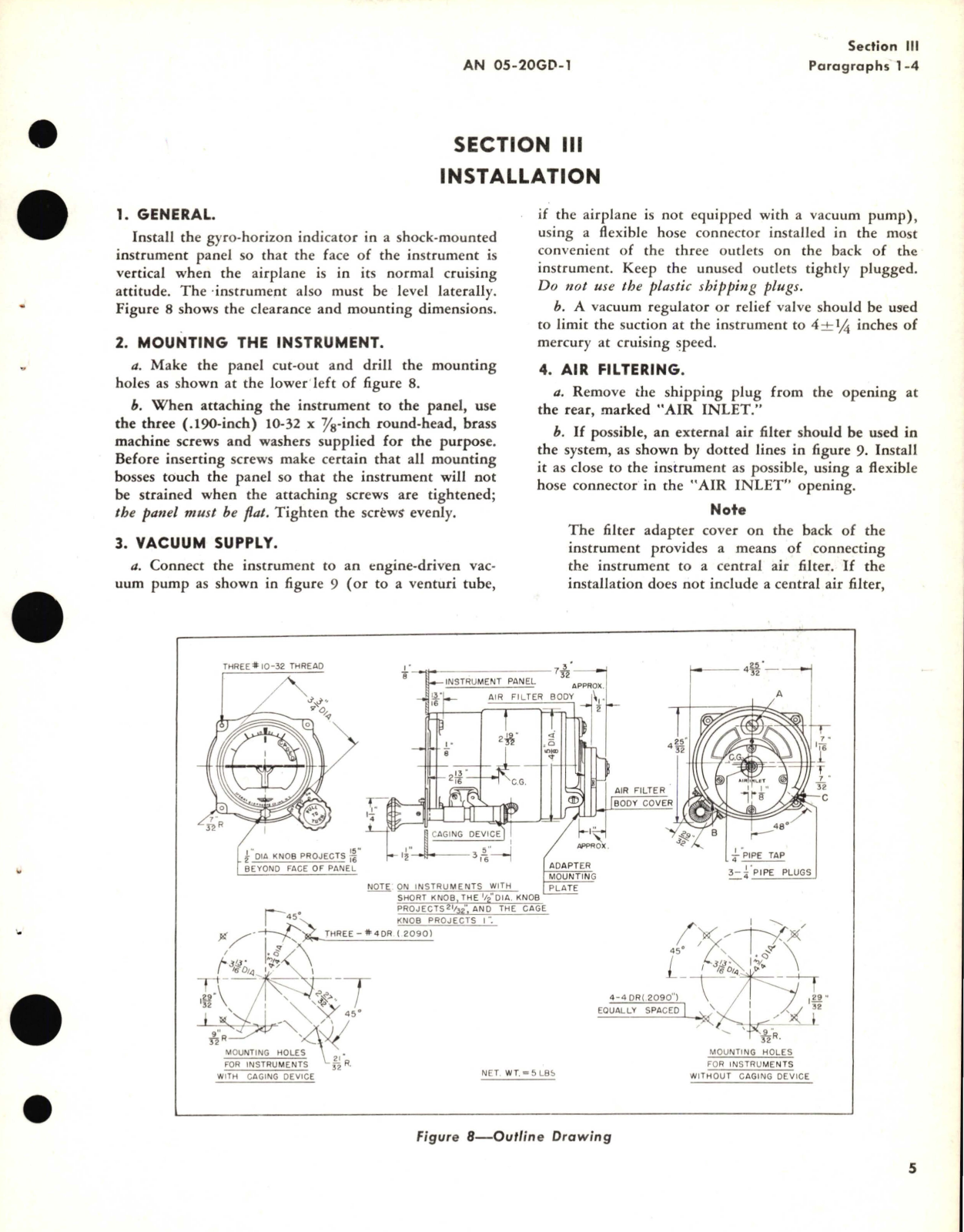 Sample page 9 from AirCorps Library document: Operation and Service Instructions for Gyro Horizon Indicators Type No. AN 5736-1, AN 5736-1A, AN 576-L1A,  Part No. 656768 