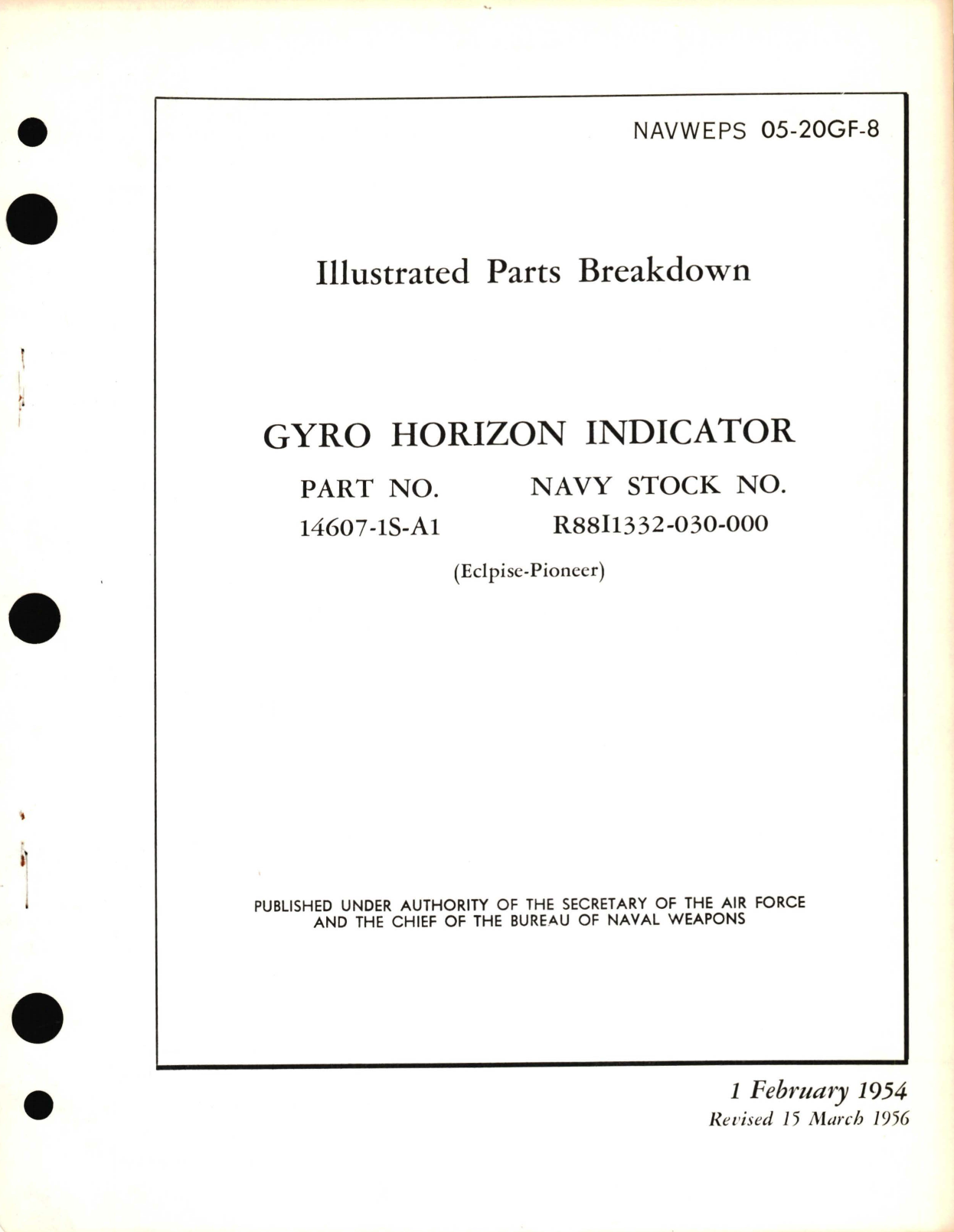 Sample page 1 from AirCorps Library document: Illustrated Parts Breakdown for Gyro Horizon Indicator Part No. 14607-1S-A1