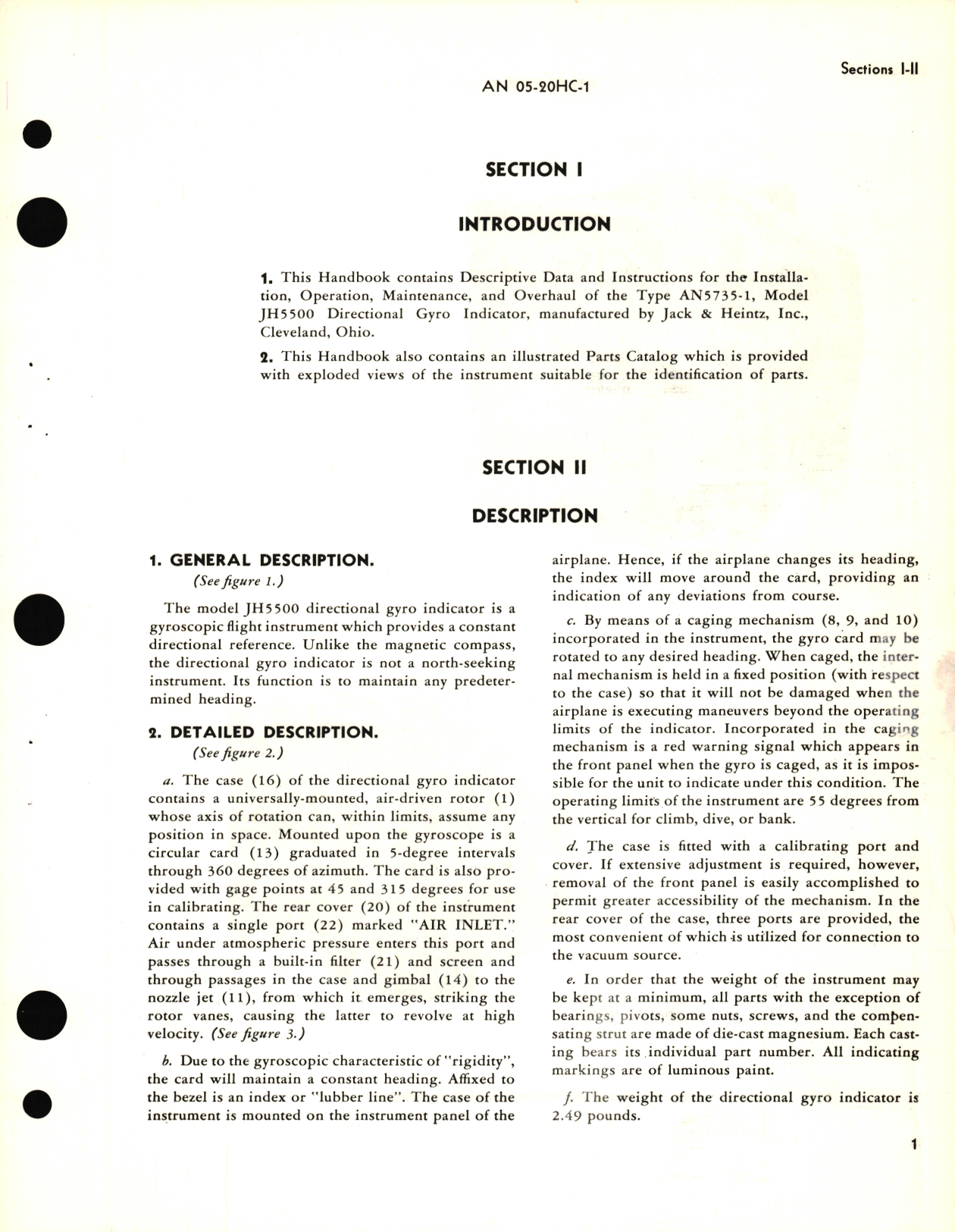 Sample page 5 from AirCorps Library document: Operation, Service, and Overhaul Instructions with Parts Catalog for Type AN5735-1 Directional Gyro Indicator Model JH5500