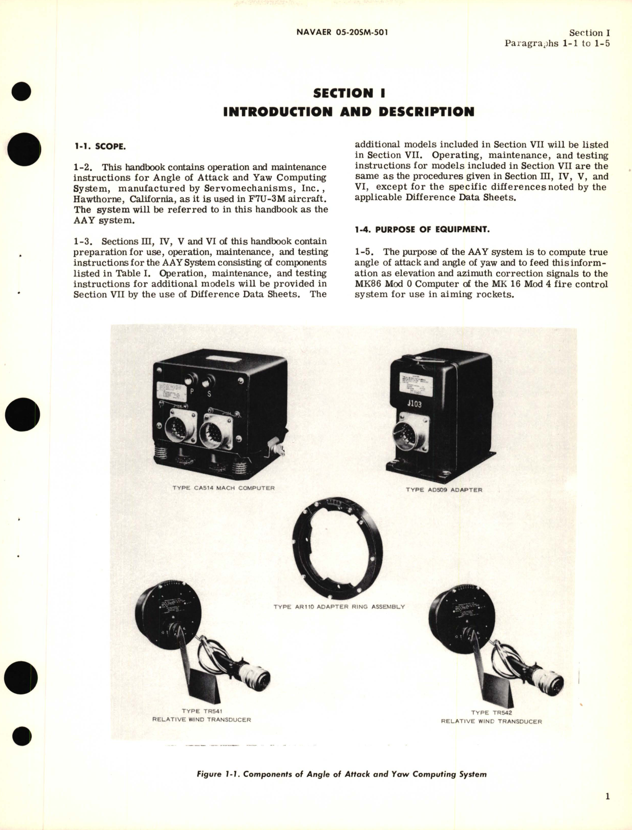 Sample page 5 from AirCorps Library document: Operation and Maintenance Instructions for Angle of Attack and Yaw Computing System MACH Computer Type No. CA514, TR542 Part No. 800986, 800987, Adapter Type No. AD509, Part No. 801542 Adapter Ring Assemblies Type No. AR110 Part No. 801002