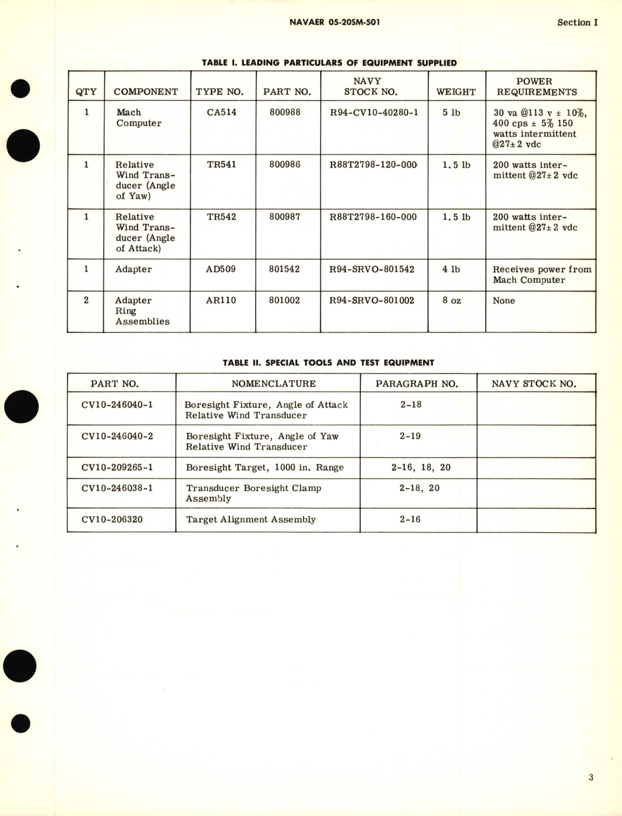 Sample page 7 from AirCorps Library document: Operation and Maintenance Instructions for Angle of Attack and Yaw Computing System MACH Computer Type No. CA514, TR542 Part No. 800986, 800987, Adapter Type No. AD509, Part No. 801542 Adapter Ring Assemblies Type No. AR110 Part No. 801002