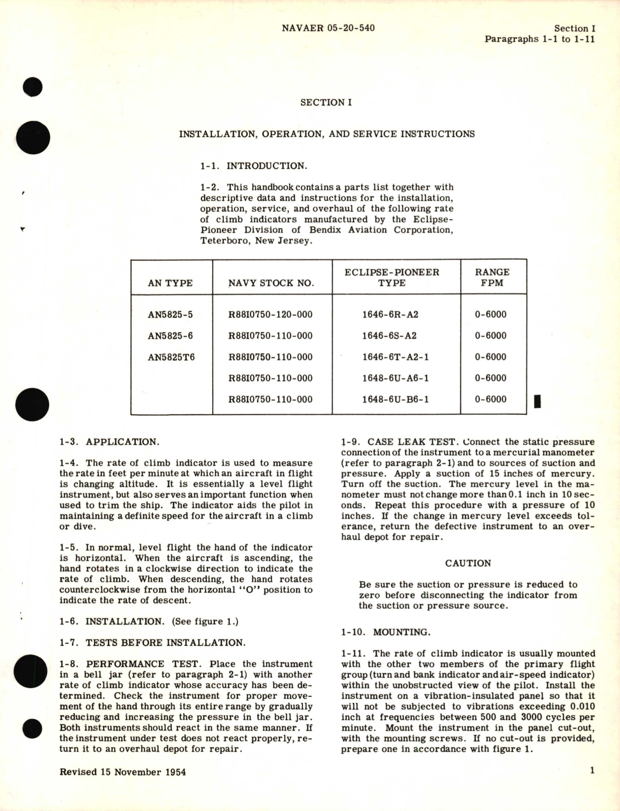 Sample page 5 from AirCorps Library document: Operation, Service and Overhaul Instructions with Parts Catalog for Rate of Climb Indicators Part No. 1646