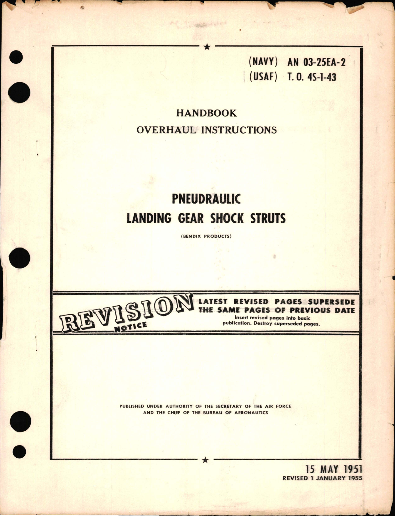 Sample page 1 from AirCorps Library document: Overhaul Instructions for Pneudraulic Landing Gear Shock Struts 