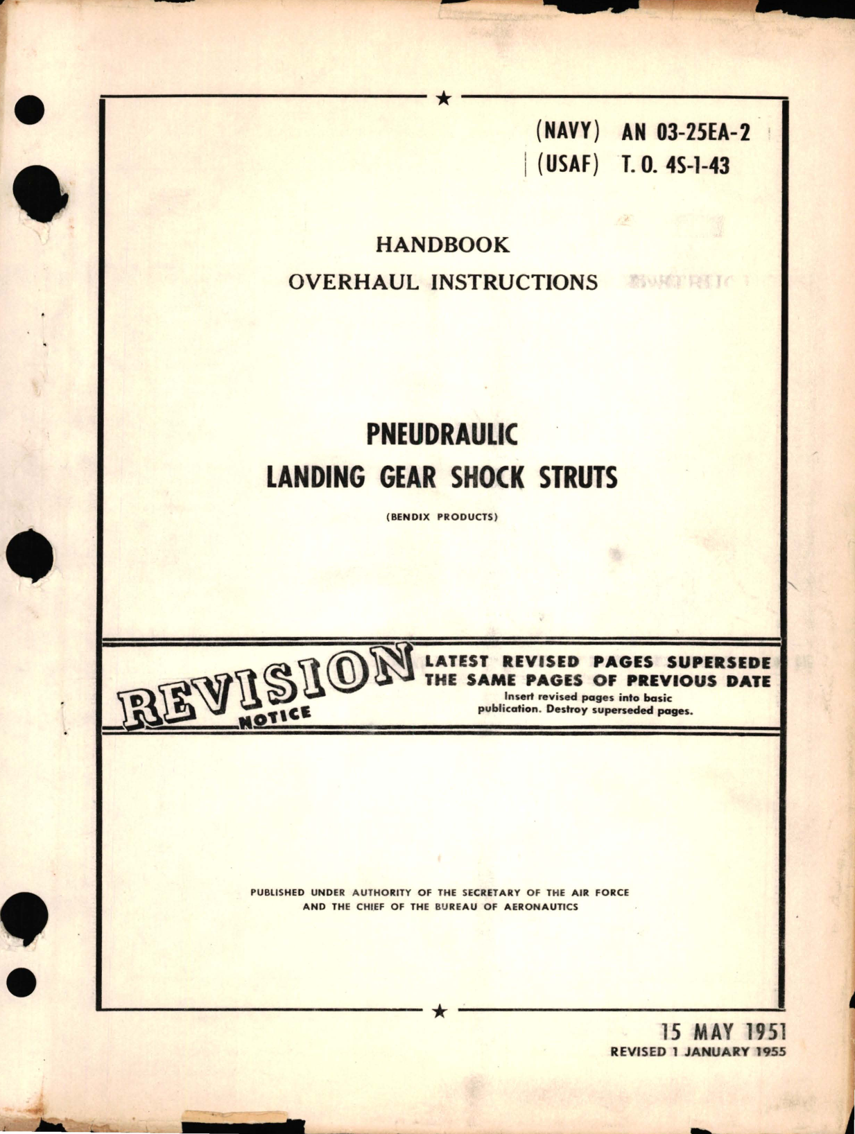 Sample page 1 from AirCorps Library document: Overhaul Instructions for Pneudraulic Landing Gear Shock Struts 