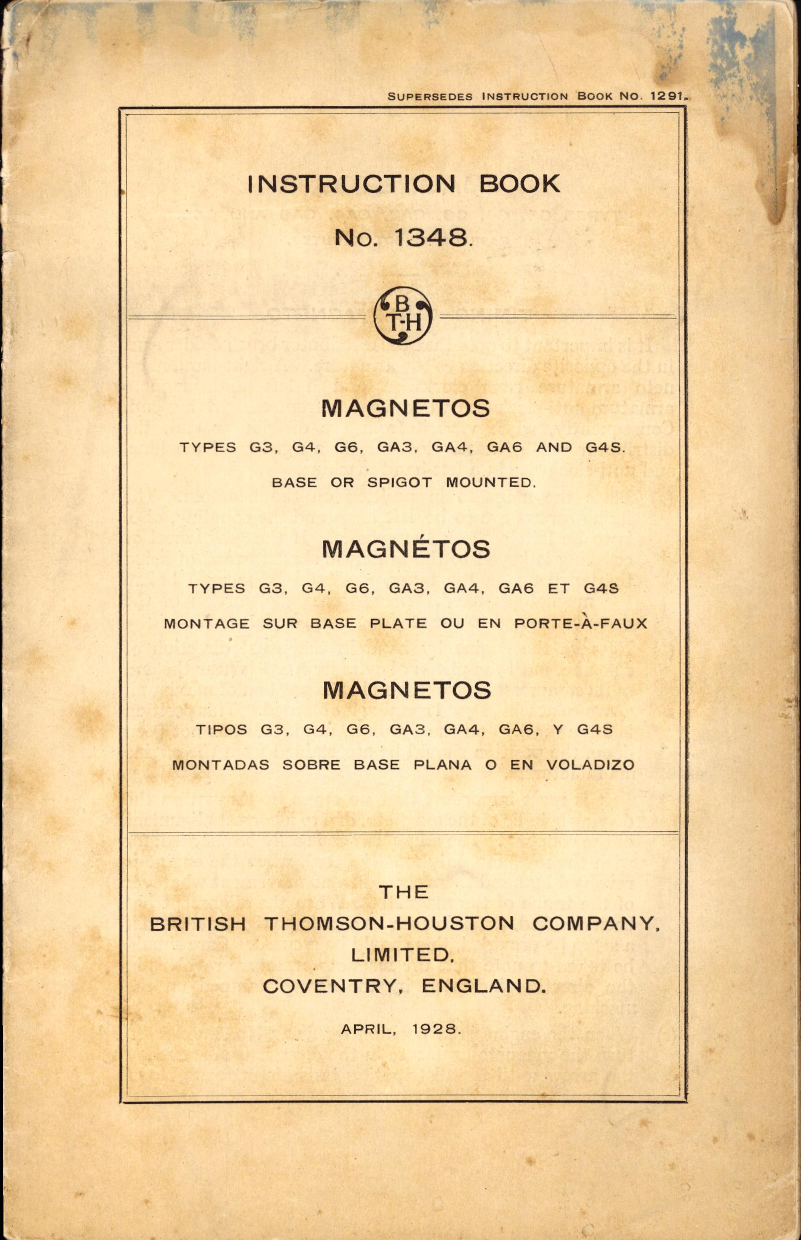 Sample page 1 from AirCorps Library document: Base or Spigot Mounted G3, G6, GA3, GA4, GA6, and G4S Magnetos