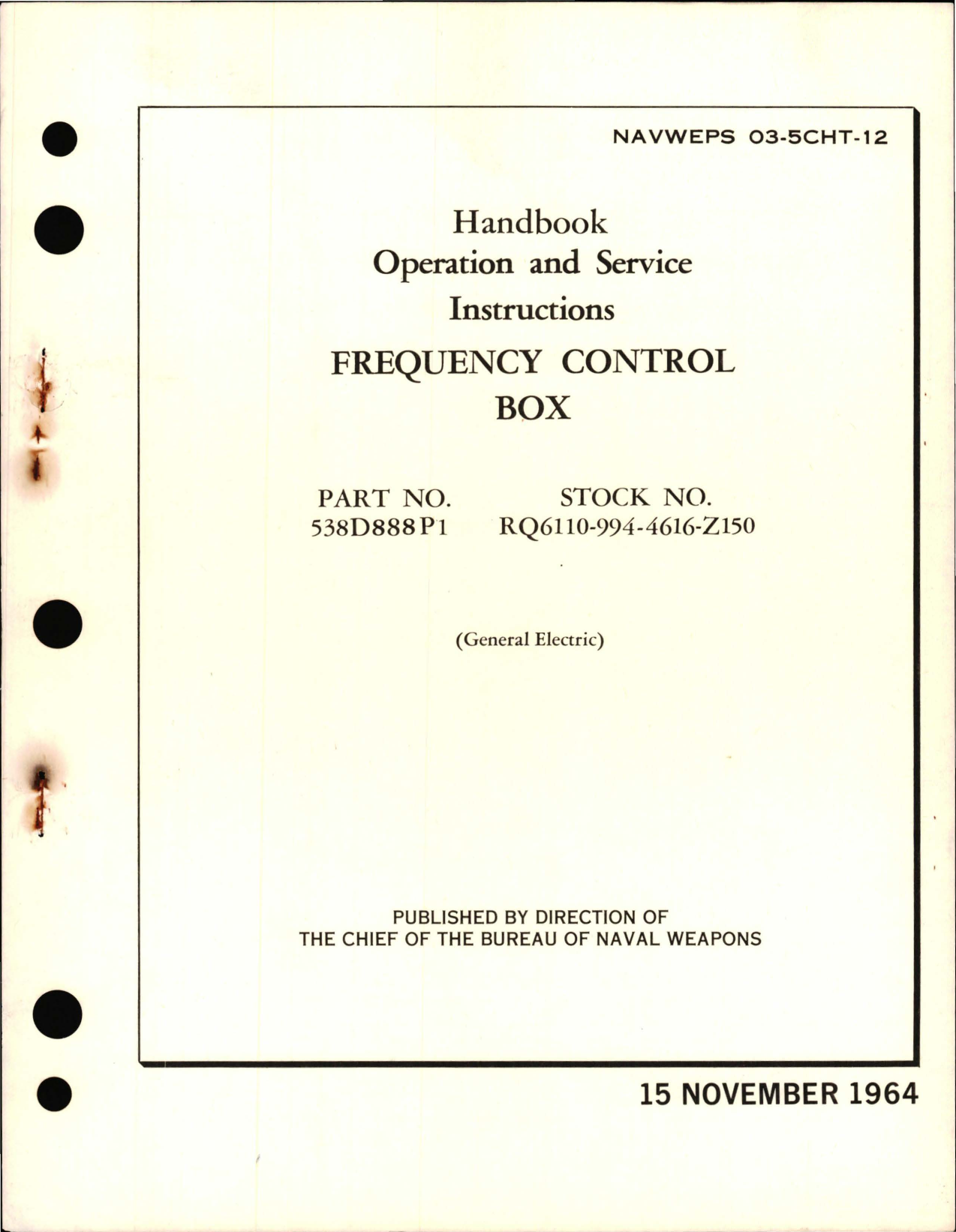 Sample page 1 from AirCorps Library document: Operation and Service Instructions for Frequency Control Box for 538D888P1