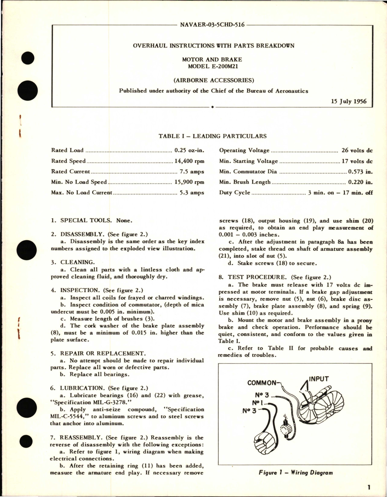 Sample page 1 from AirCorps Library document: Overhaul Instructions with Parts Breakdown for Motor and Brake Model E-200M21