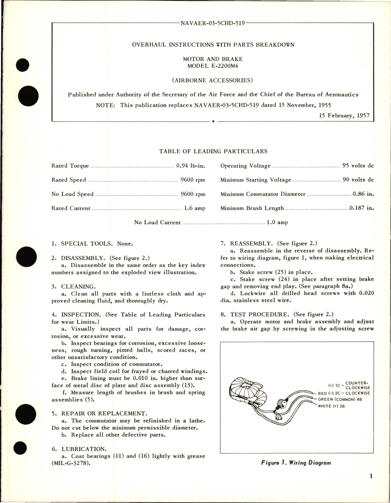 Sample page 1 from AirCorps Library document: Overhaul Instructions with Parts Breakdown for Motor and Brake Model E-2200M4 