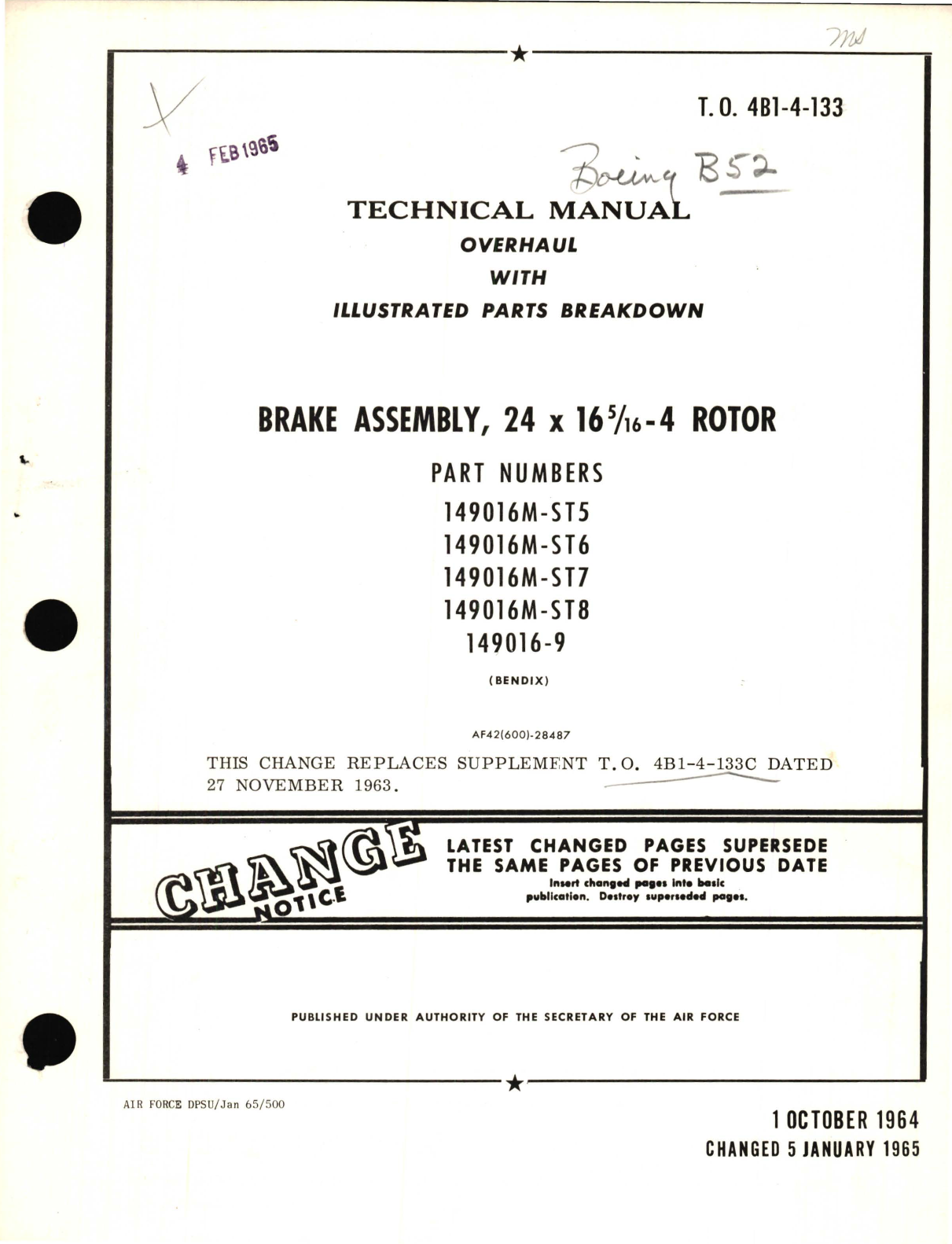 Sample page 1 from AirCorps Library document: Overhaul with Illustrated Parts Breakdown for Brake Assembly, 24 X 16 6/16 - 4 Rotor Part No. 149016M, 149016 