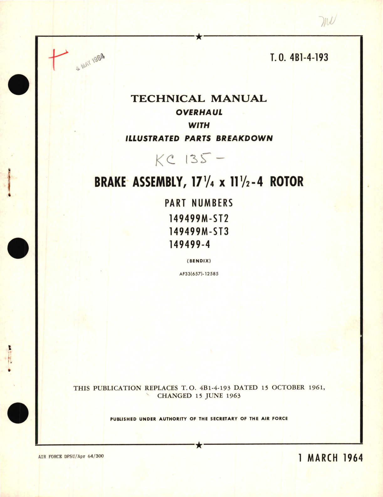 Sample page 1 from AirCorps Library document: Overhaul with Illustrated Parts Breakdown for Brake Assembly, 17 1/4  X 11 1/x - 4 Rotor Part No. 149499M, 149499